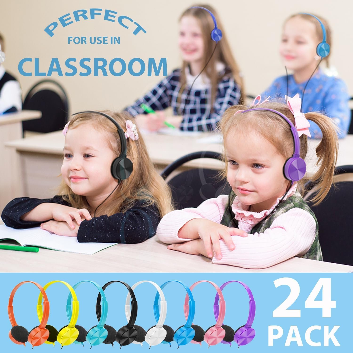 24 Pack Kids Classroom Headphones Bulk for School Students, Durable Wholesale Class Set Headphones for Kids Children Toddler Teen Boys Girls (8 Mixed Colors) - Image 5