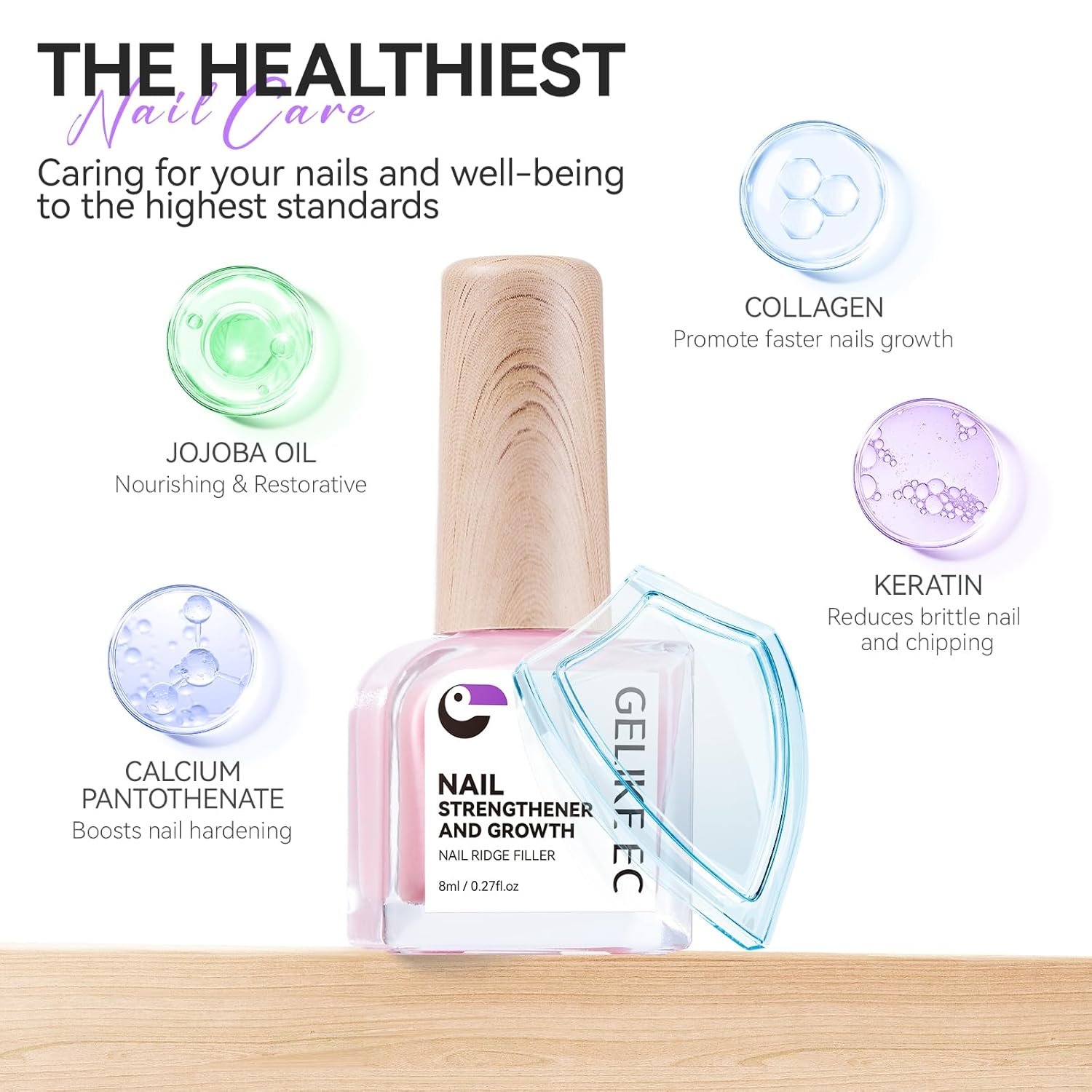 Gelike EC Nail Growth Treatment: Natural Nail Strengthener for Weak and Damaged Nails, Protein Nail Hardener for Home Salon Work, Pink - Image 7