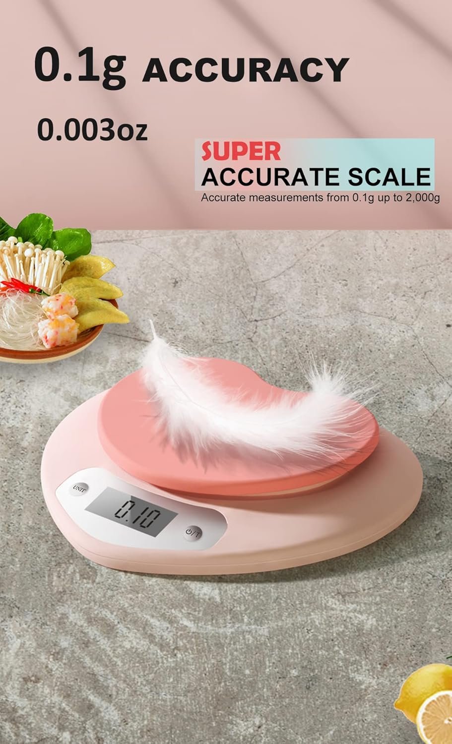 YRY Ultra Precise Kitchen Scale - The Ultimate Baking and Cooking Companion - 6.6lbs (3kg) Capacity, 0.0035 oz (0.1g) Graduation, Large LCD Display, and Tare Function, and ML Unit - (Pink 3kg/0.1g) - Image 3