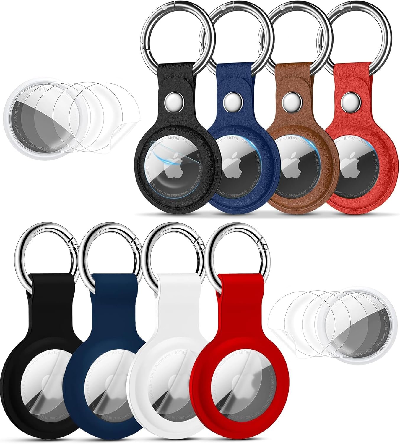 Apple Airtag 8 Pack - Washable, Stylish 4 Leather & 4 Silicone Premium Holders with Protective Films | AirTag Holder Keychain for Easy Attachment | Airtag Cases for Ultimate Style and Protection - Image 2