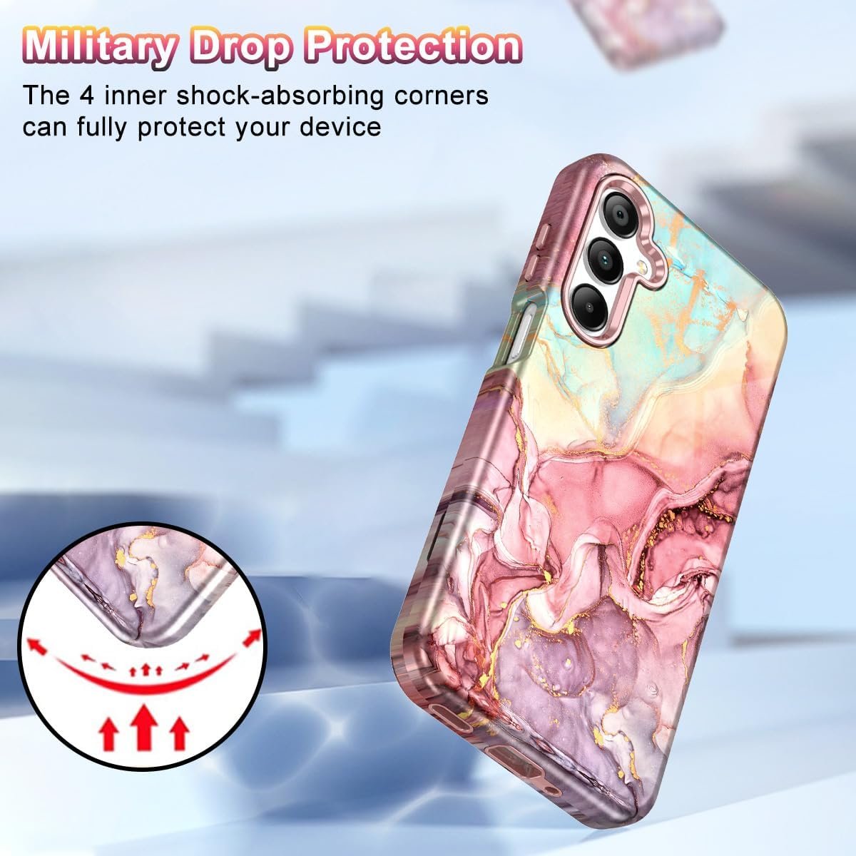 Btscase for Samsung Galaxy A16 5G Case, Marble Pattern 3 in 1 Heavy Duty Shockproof Full Body Rugged Hard PC+Soft Silicone Drop Protective Women Girl Cover for Samsung Galaxy A16 5G,Rose Gold - Image 6