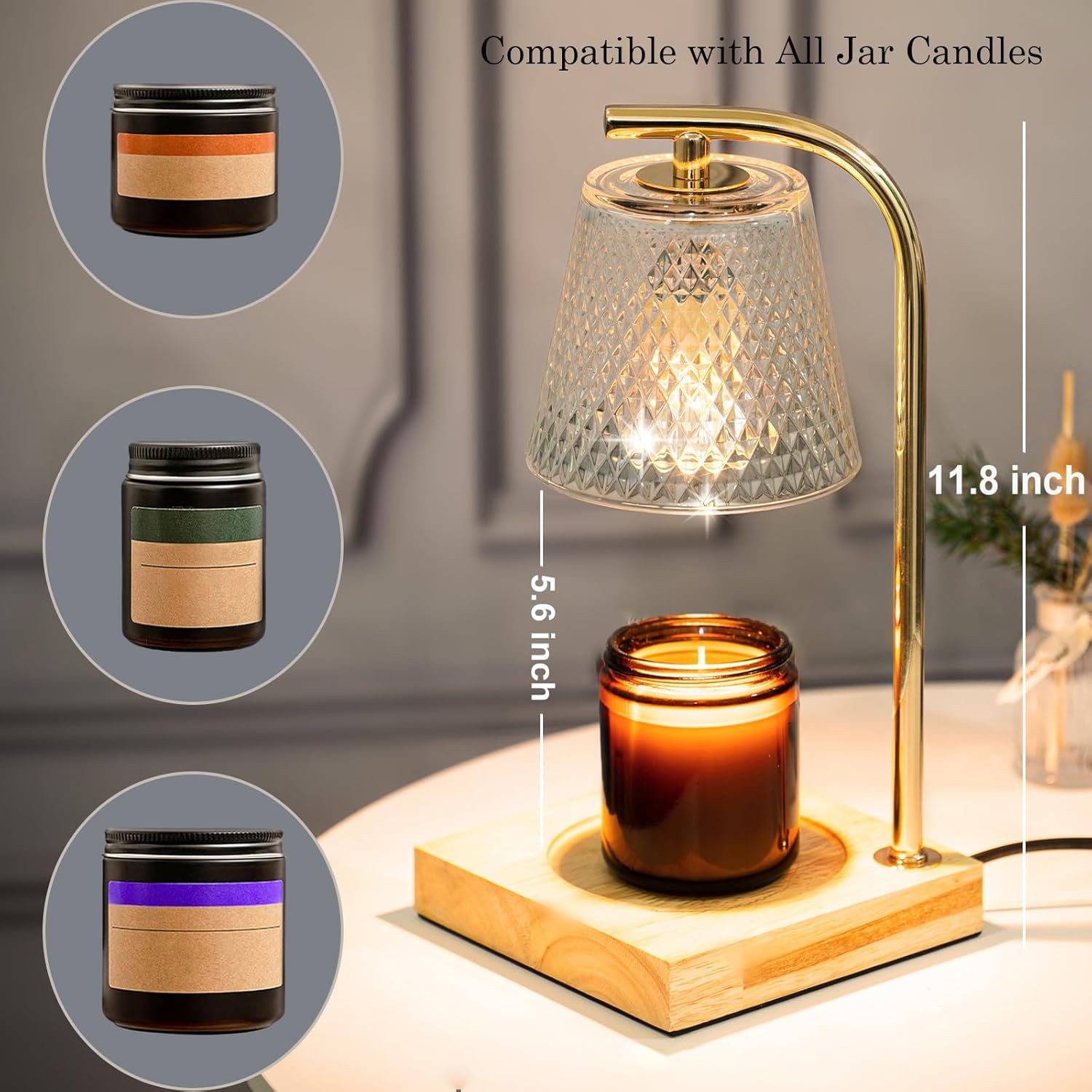 Mocalido Candle Warmer Lamp with Timer, Dimmable Electric Candle Warmers, Christmas Birthday Gifts for Women Mom, Candle Top Melting, Glass Candle Heater Lamp for Scented Jar Candle, Clear - Image 7