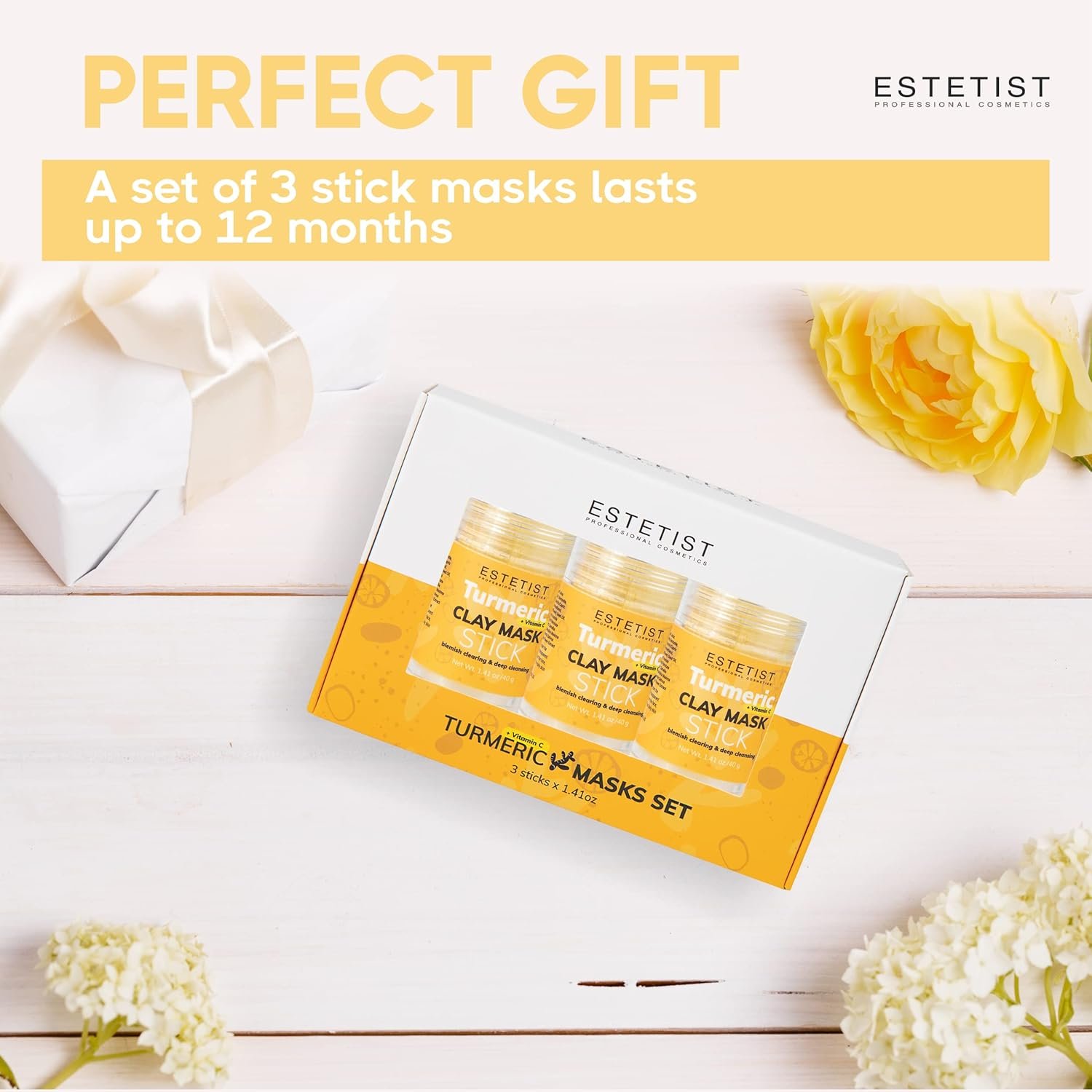 ESTETIST Turmeric Vitamin C Clay Face Mask Stick Set For Dark Spots Oil Control and Balance Facial Mask Deep Pore Cleanser Blackhead Remover Anti-Acne Treatment for All Skin Types Gift Pack of 3 - Image 8