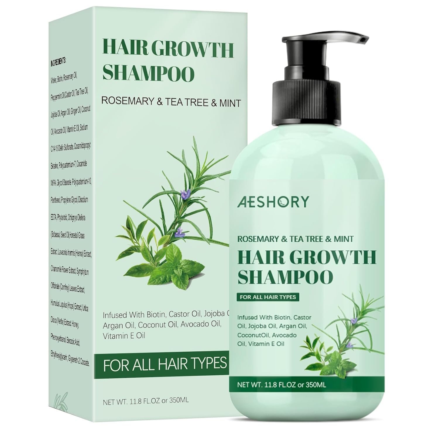 Rosemary Hair Growth Shampoo - Rosemary Mint Strengthening Shampoo with Tea Tree, Biotin, Castor Oil for Thinning Hair and Hair Loss, 11.8 Fl. oz - Image 2