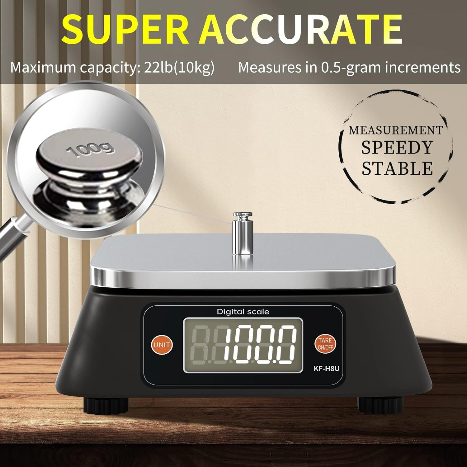 Kitchen Scales Digital Weight Grams and Ounces, YONCON KF-H8U Food Scale for Bakers, Candle and Soap Making, Baking Scale with Stainless Steel Large Platform, 22lb, 3*AA Batteries and AC Power Adapter - Image 3