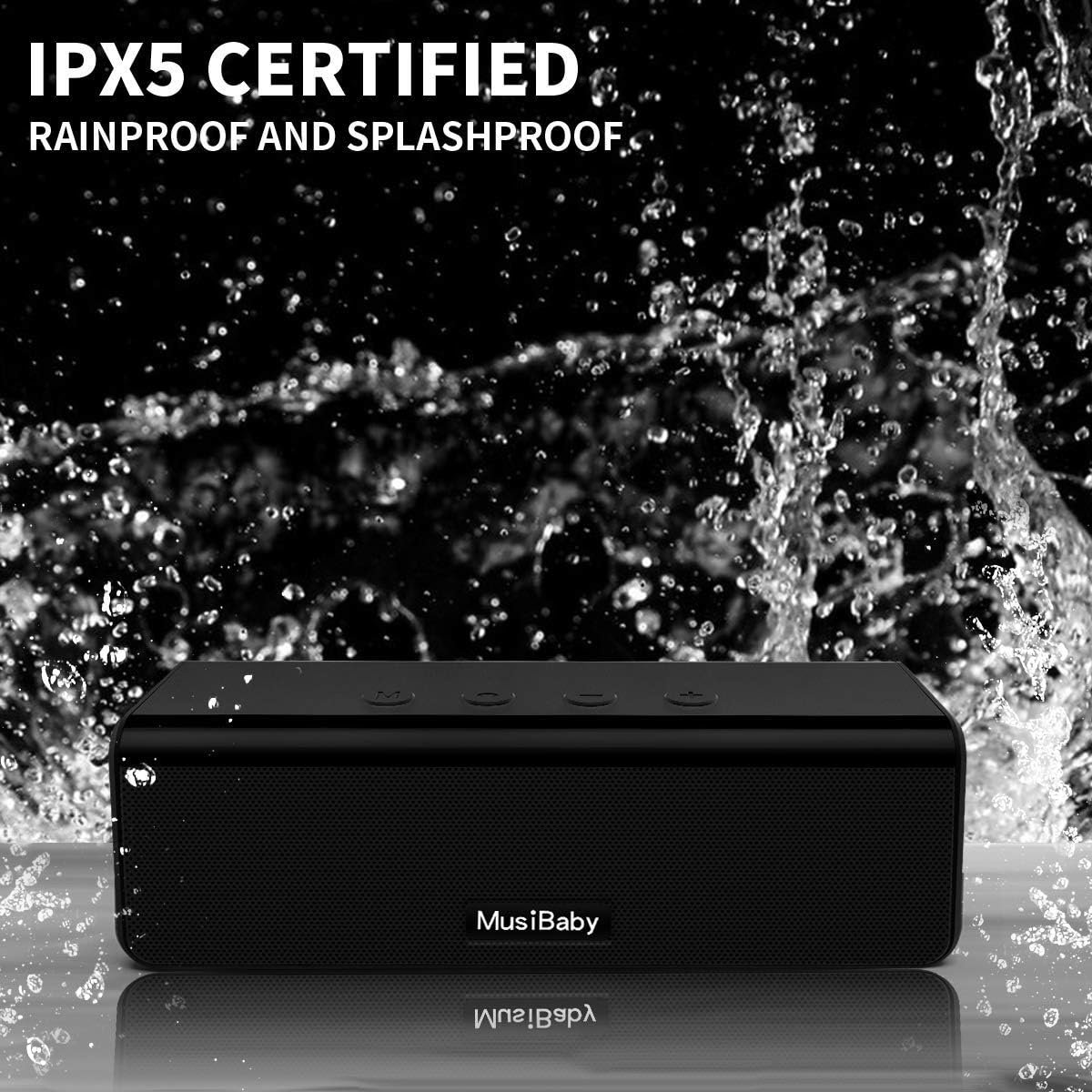Bluetooth Speaker,MusiBaby Speaker,Speakers Bluetooth Wireless,Outdoor,Waterproof,Portable Speaker,Booming Bass,Stereo,Dual Pairing,24H Play,Bluetooth Speakers Wireless for Home,Hiking,Travel-Black - Image 6