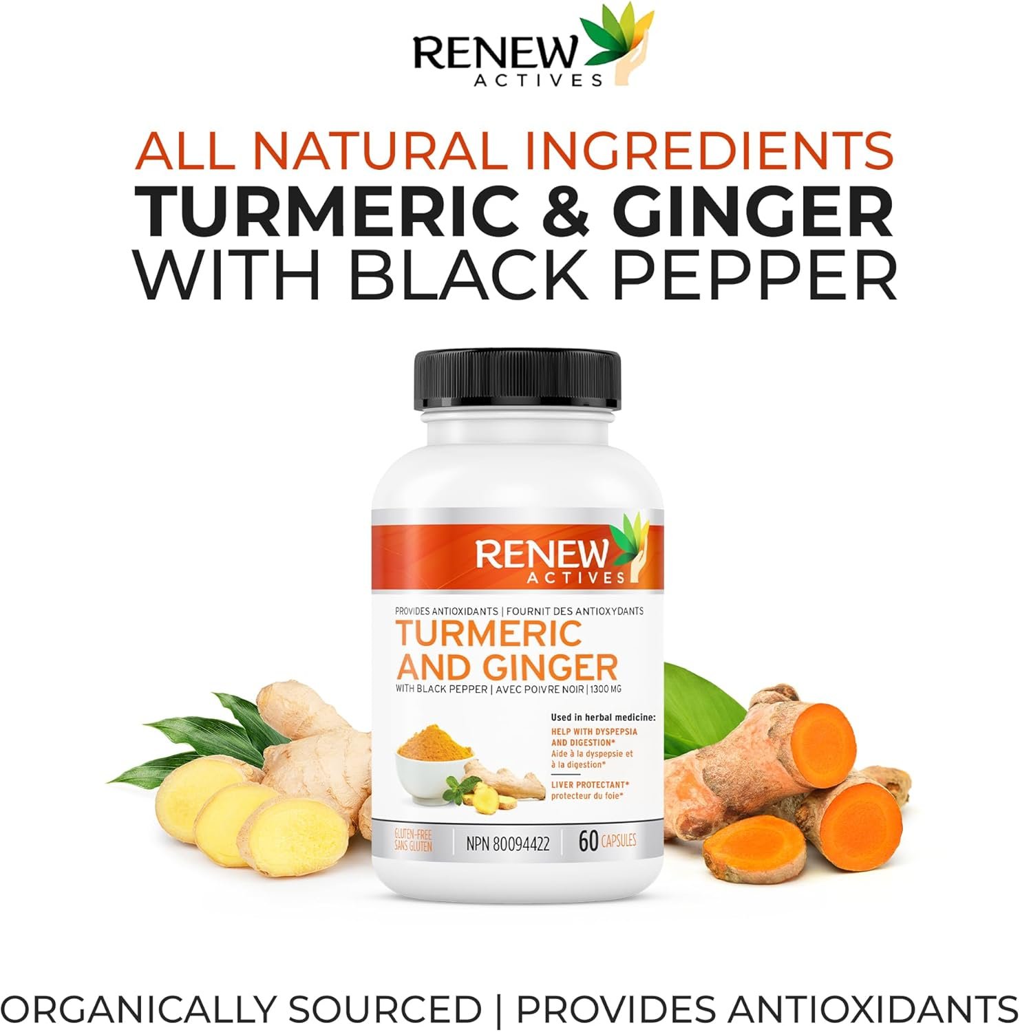 Renew Actives Ginger Turmeric Curcumin Capsules - Potent Antioxidant with Bioperine & Black Pepper Blend for Digestive & Liver Health - Easy-to-Swallow Capsules - 60 Vegan Capsules - Image 6