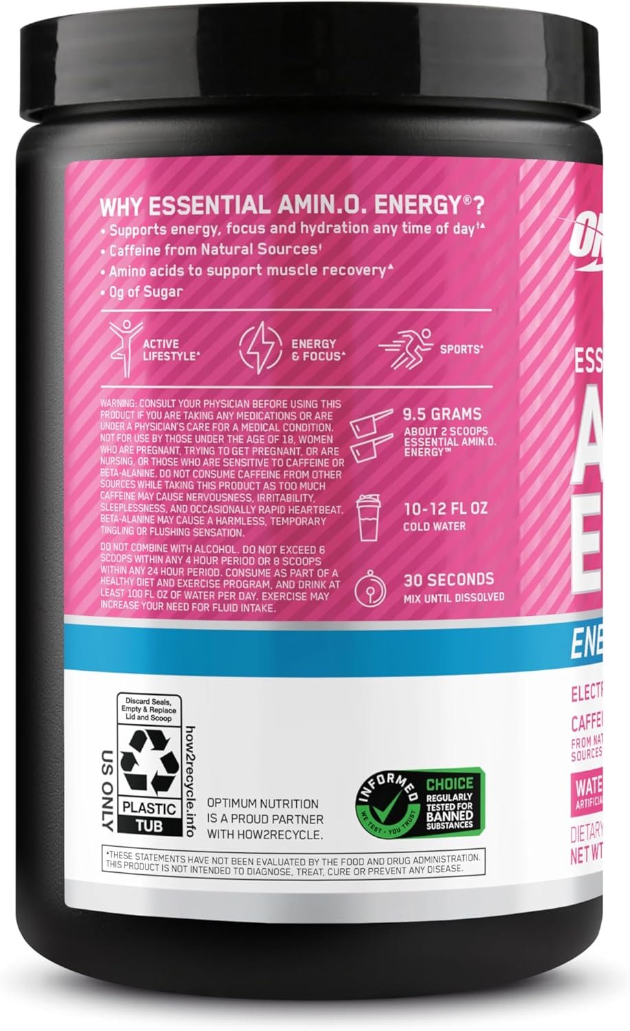 Optimum Nutrition Amino Energy Powder Plus Hydration, with BCAA, Electrolytes, and Caffeine, Watermelon Splash, 30 Servings (Packaging May Vary) - Image 5