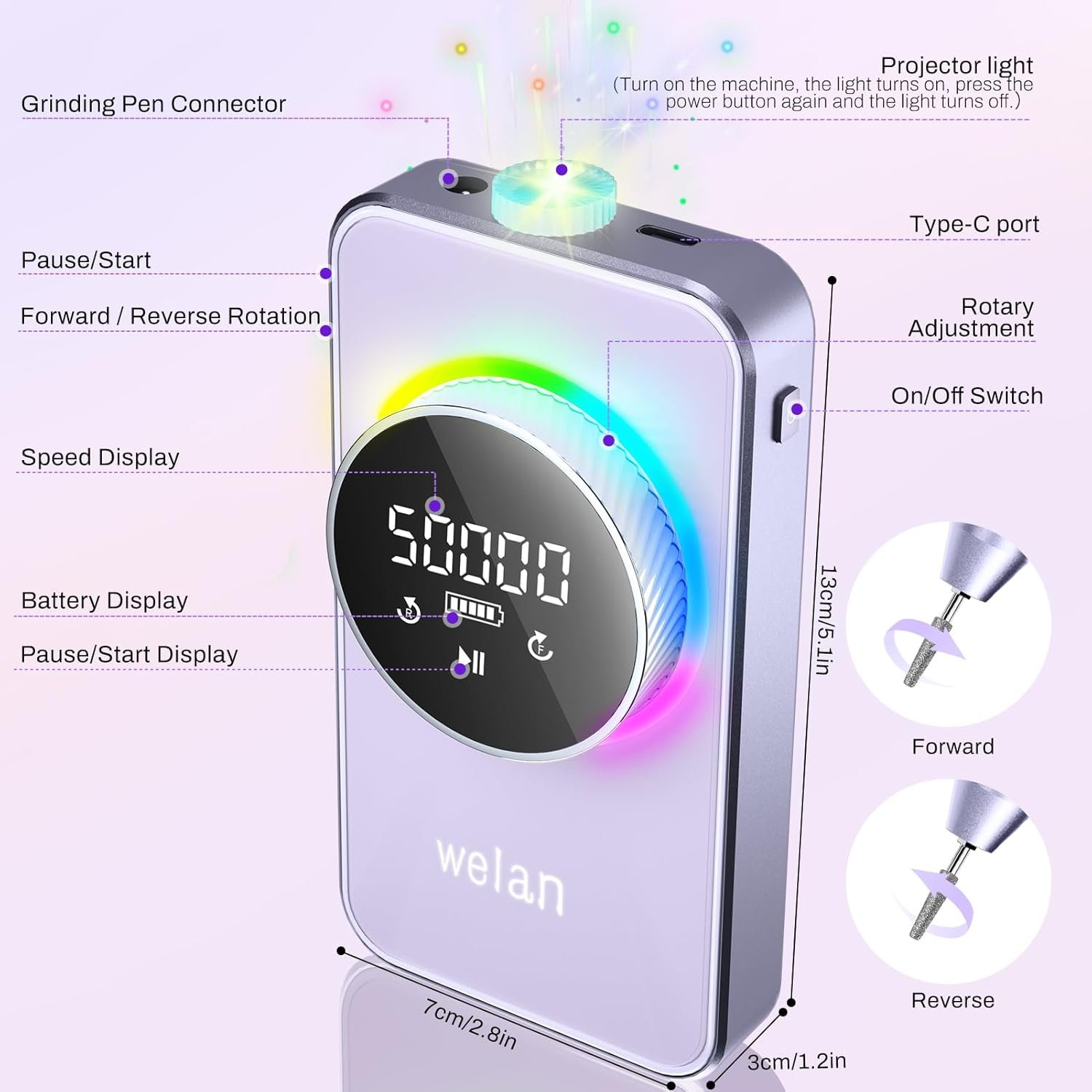 Electric Nail Drill Professional 50000RPM, Electric Nail File Portable Nail Drill Kit, 6000mAh Rechargeable Nail Drill Machine for Acrylic Gel Nails, Manicure Polishing Nail for Salon Home - Image 8