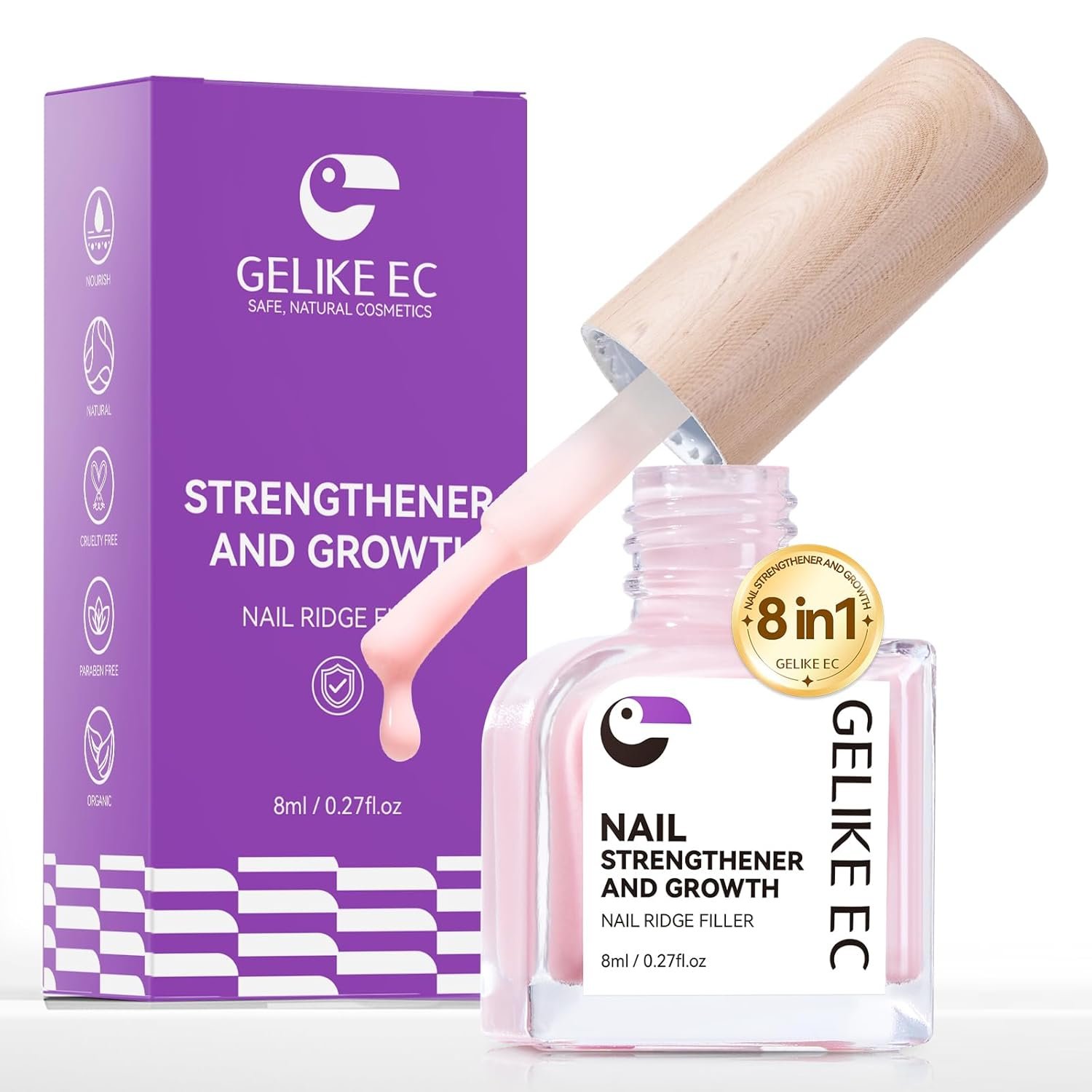 Gelike EC Nail Growth Treatment: Natural Nail Strengthener for Weak and Damaged Nails, Protein Nail Hardener for Home Salon Work, Pink - Image 2