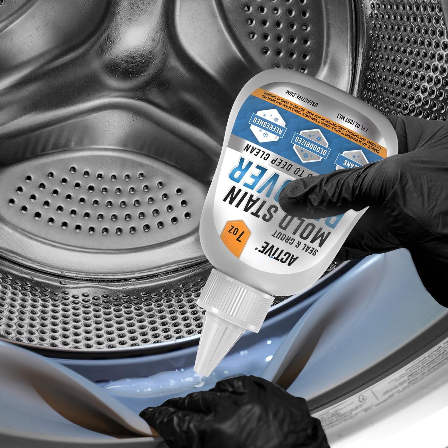 Mold Stain Remover Gel Cleaner - ACTIVE Heavy Duty Stain Cleaner for Front Loader Washing Machine Seal, Bathroom Grout, Shower, Caulk - Front Load Washer Cleaning Solution - 7 Fl Oz - Image 6