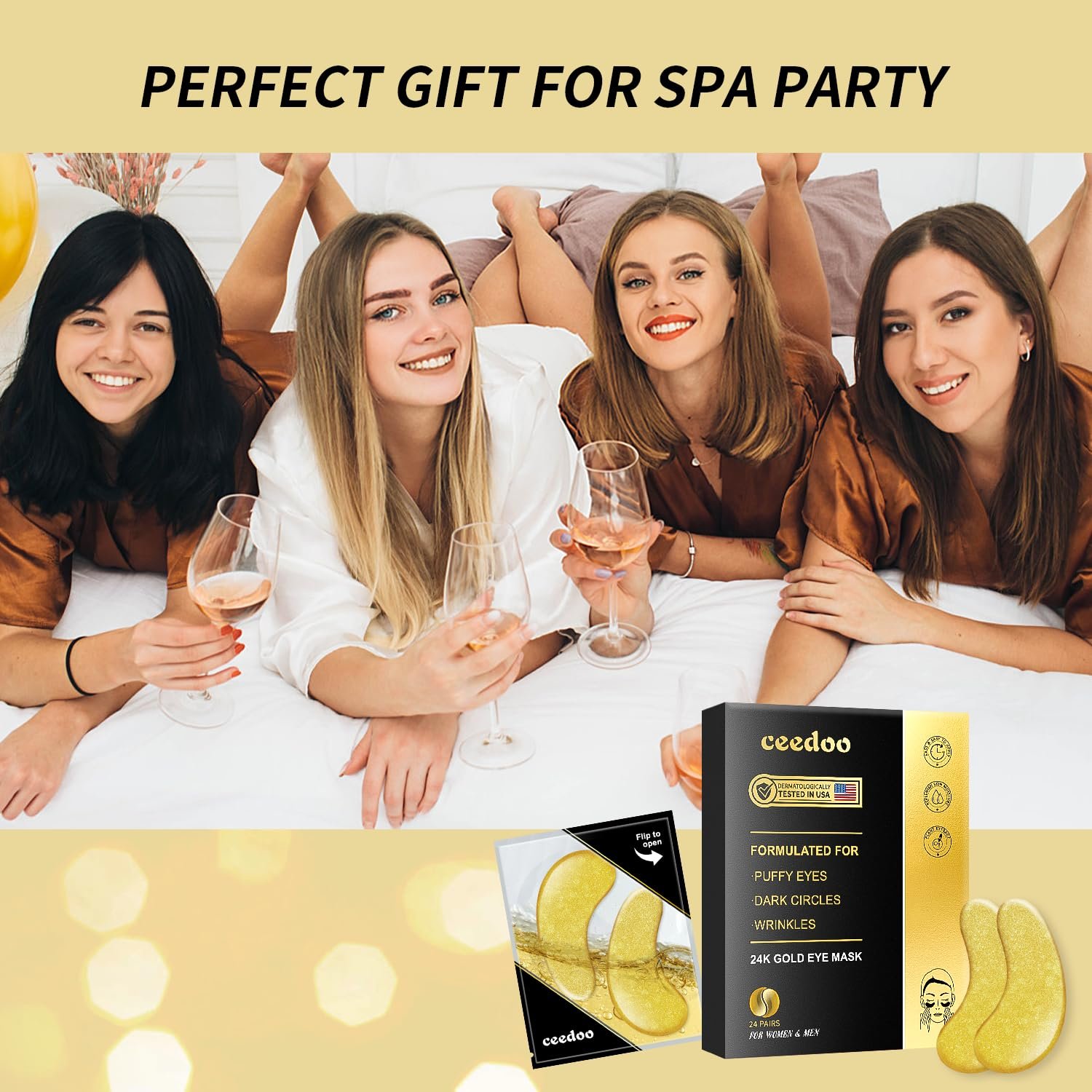 Under Eye Patches - 24 Pairs Gold Under Eye Mask for Puffy Eyes, Dark Circles, Eye Bags, Wrinkles, Collagen Eye Gels with Rejuvenating Treatment, Valentines Day Gifts for Women - Image 6