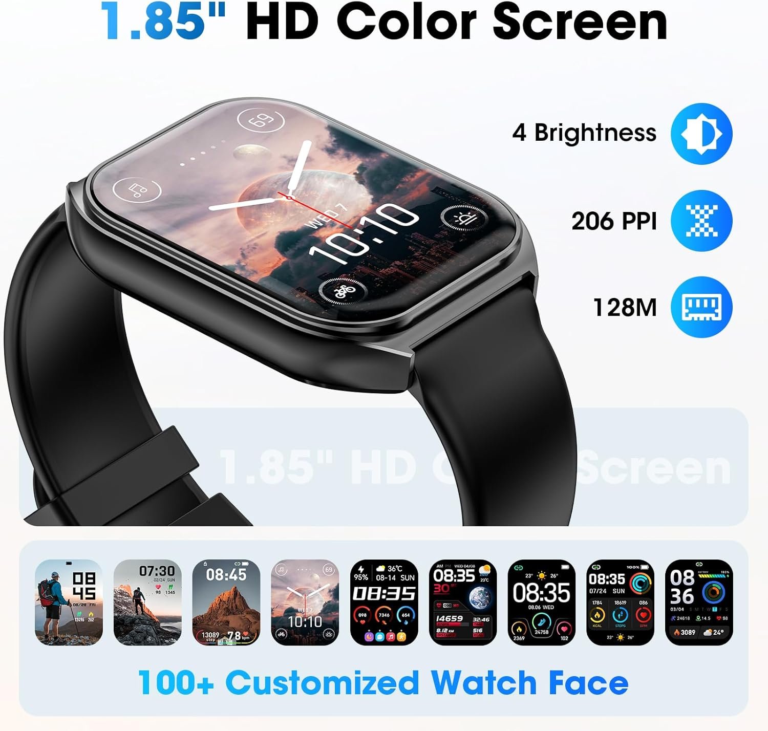 Smart Watch for Men Women, 1.85" HD Smartwatch (Answer/Make Call),Activity Fitness Tracker with Heart Rate Sleep Monitor Pedometer,100+ Sport Modes, Fitness Watch for Android iPhone (Black) - Image 8