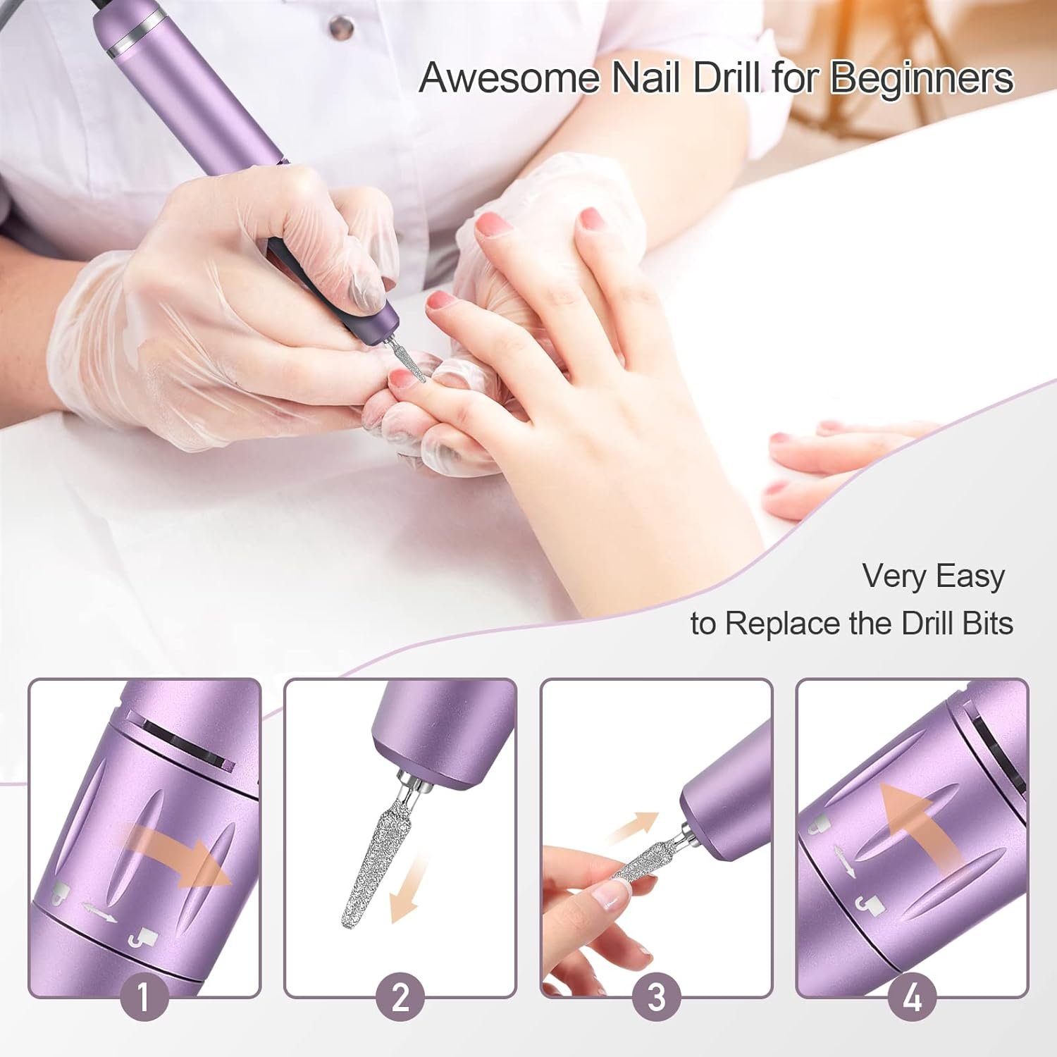 Portable Nail Drill Kit Rechargeable 30000 RPM Electric Professional Cordless E-File Nail Drill Machine Set for Acrylic Nails, Polishing, Manicure Pedicure Tool - Image 8