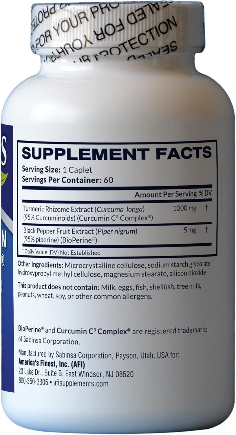 AFI Super Curcumin C3 Complex, 1000mg, Turmeric 95% no oxalates, Black Pepper Extract, Max Absorption for Joint Health, Vegetarian, Gluten-Free, Non-GMO - Image 4