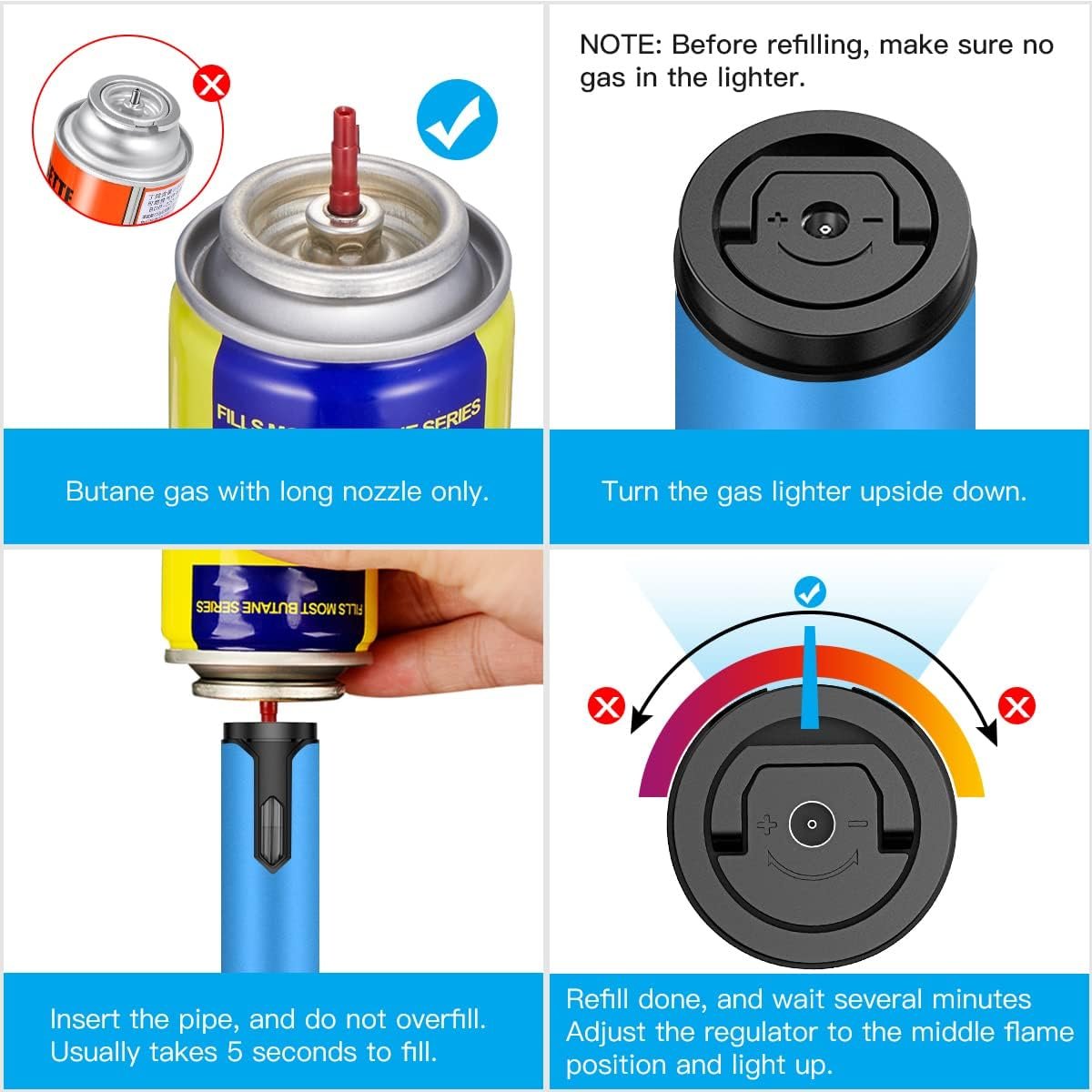 Torch Lighters 2 Pack Windproof Adjustable Jet Flame Butane Lighter, Refillable Gas Torch Lighter for Candles Grill BBQ Fireplaces Camping (Butane Not Included) - Image 8