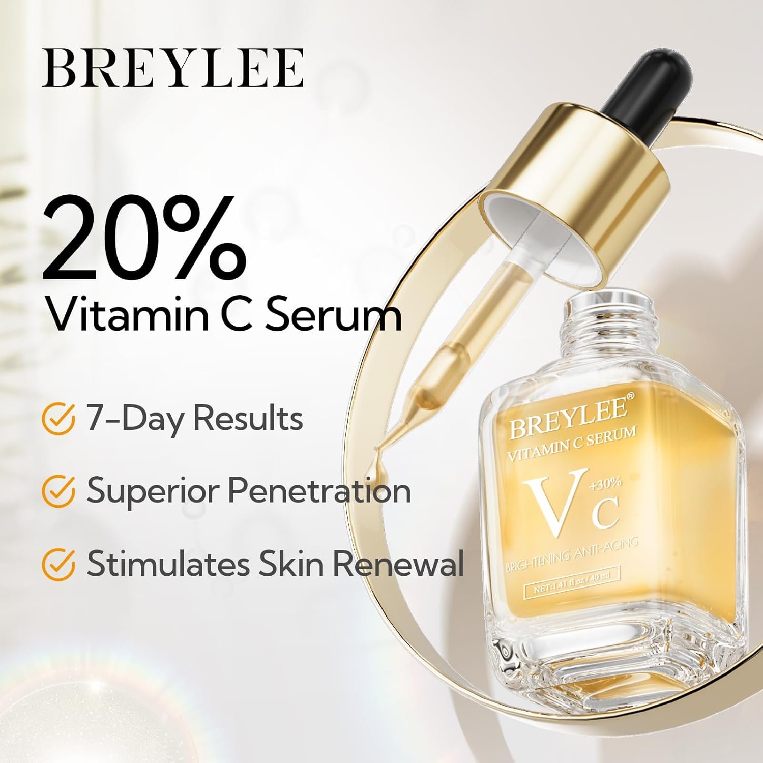 BREYLEE Vitamin C Serum for Face & Eye (1.4 oz) for Brightening Skin,Dark Spot Remover,Reduce Wrinkle,Anti Aging,Moisturizer with Hyaluronic Acid,Vitamin E,Retinol - Image 3