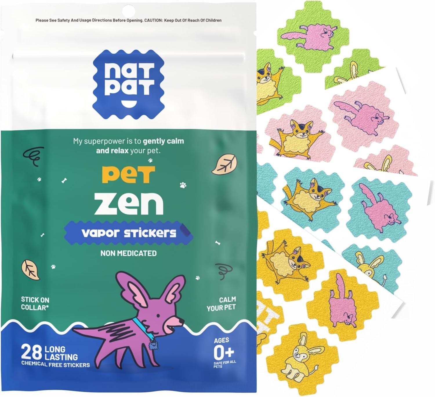 NATPAT Pet Zen Calming Patches for Dogs & Cats – Non-Medicated Effective Stress Relief for Travel, Fireworks & Separation Anxiety - Long Lasting & Non-Toxic (28 Patches) - Locket Sold separetely - Image 2