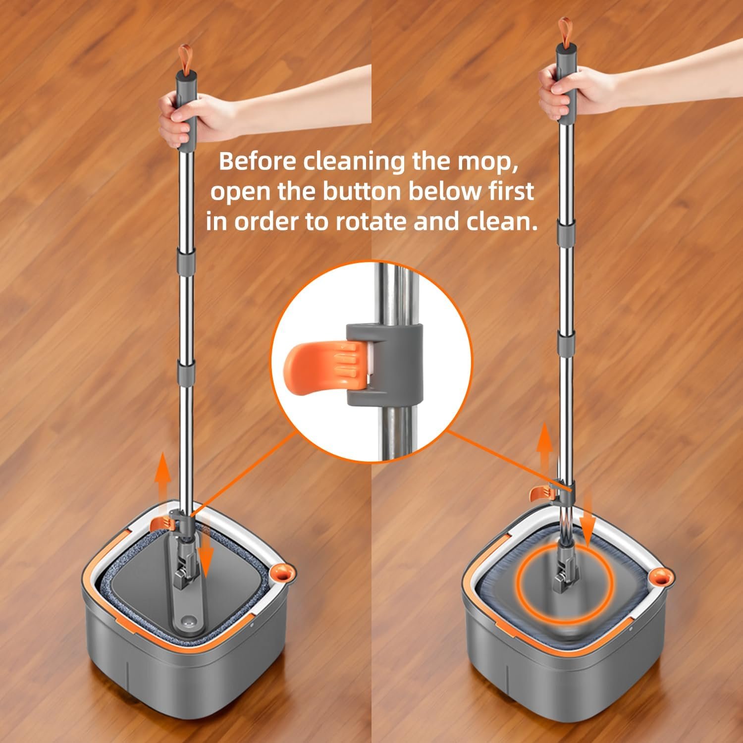 Spin Mop and Bucket Set with Self Separation Dirty and Clean Water System, Square Mop Bucket Self Wringing 360° Rotating Clean Floor Mop-Head for Hardwood Tile Marble Floors - Image 10