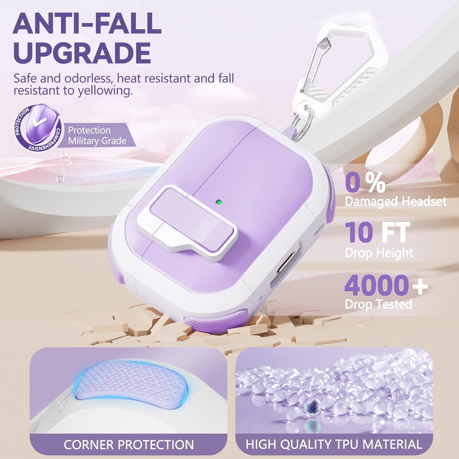【with Safety Lock】 for AirPod Pro 2nd Generation Case with Cleaner Kit, Hard AirPod Pro Case with Keychain for Men Women Grily, for Apple AirPods Pro 2nd/1st Gen Case (2023 USB-C/2022/2019)-Purple - Image 5