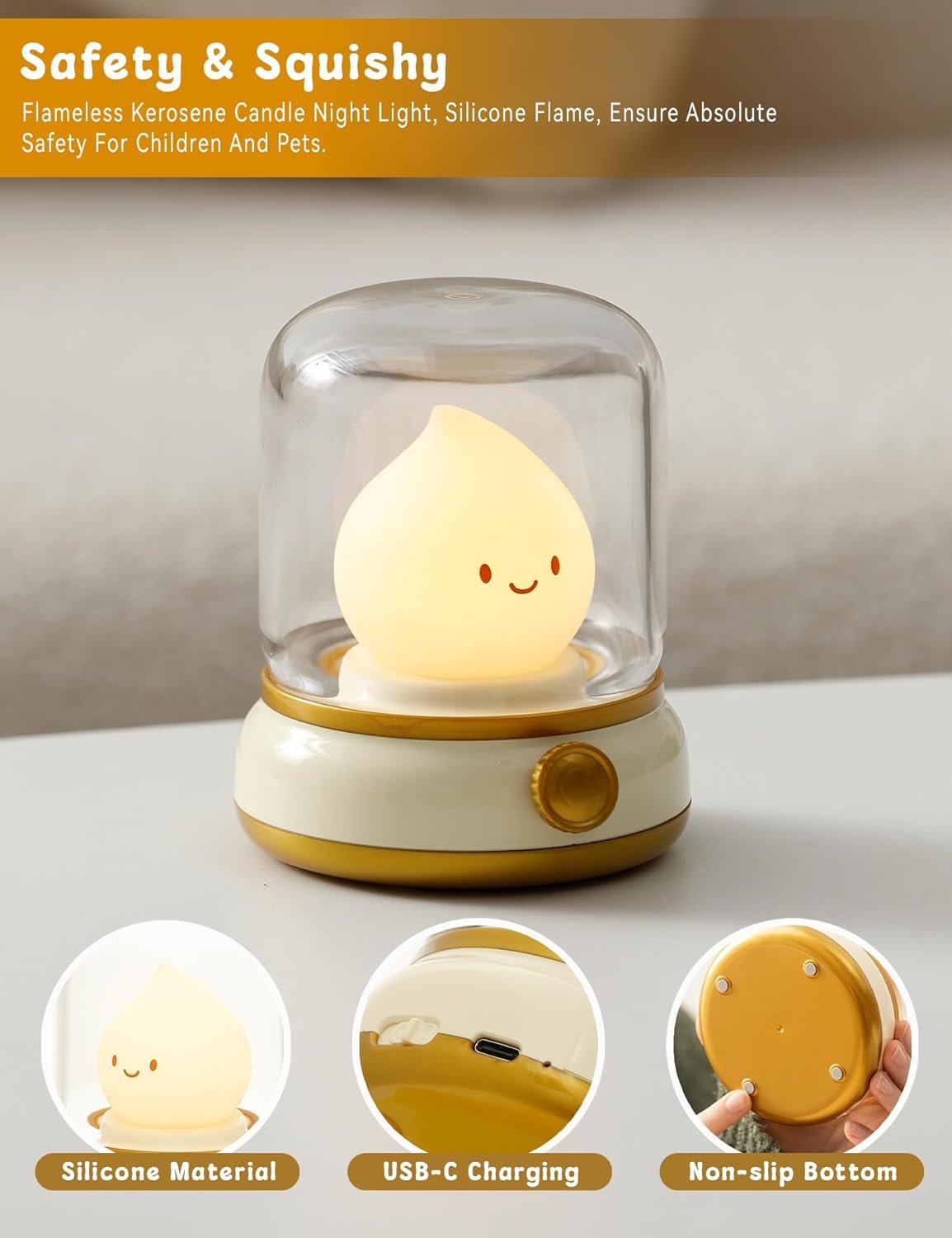 Flameless Candles Lamp, Led Candles,Candle Warmer Lamp, Cute Kerosene Lamp,Silicone Flame Amber Light,Adjustable Dimmable Rechargeable Night Light for Kids,Girls,Teenager Kids Bedroom - Image 6