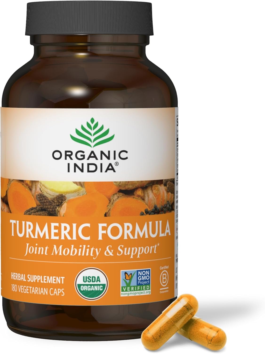 ORGANIC INDIA Turmeric Curcumin with Black Pepper - Organic Turmeric Supplement and Curcumin Supplement, Turmeric Capsules, Joint Support & Immune System Support, Whole Root, Trikatu - 180 Capsules - Image 2
