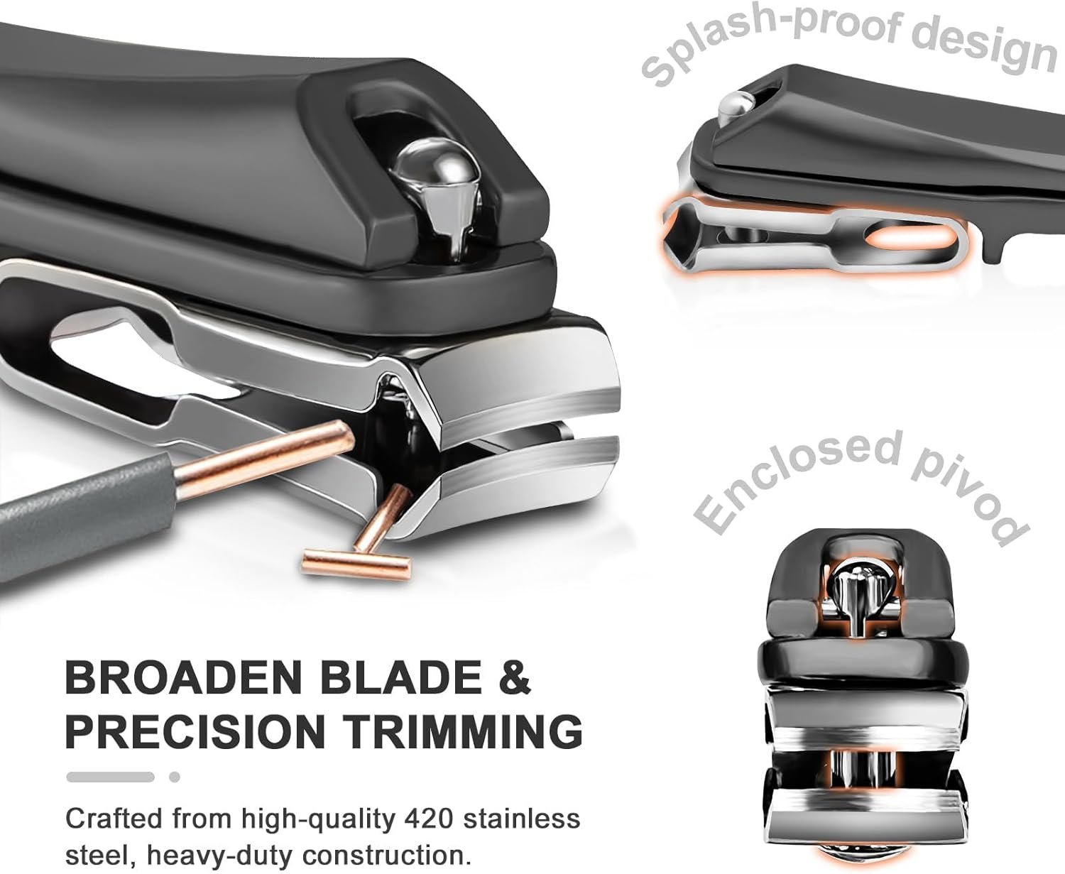 Toe Nail Clippers for Seniors, 360° Rotating Long Handle Fingernail Clipper Ergonomic Nail Cutter for Men Women Premium Steel Nail Trimmer with Glass Nail File for Thick Toenails (Black) - Image 4