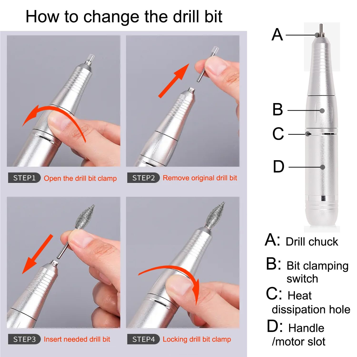 Electric 45000RPM Nail Drill Machine Rechargeable Portable Nail File Electric DIY Nail Drill Kit with Smart LCD Screen for Gel Nail Manicure and Pedicure Reflective Body etc(Dazzle) - Image 5
