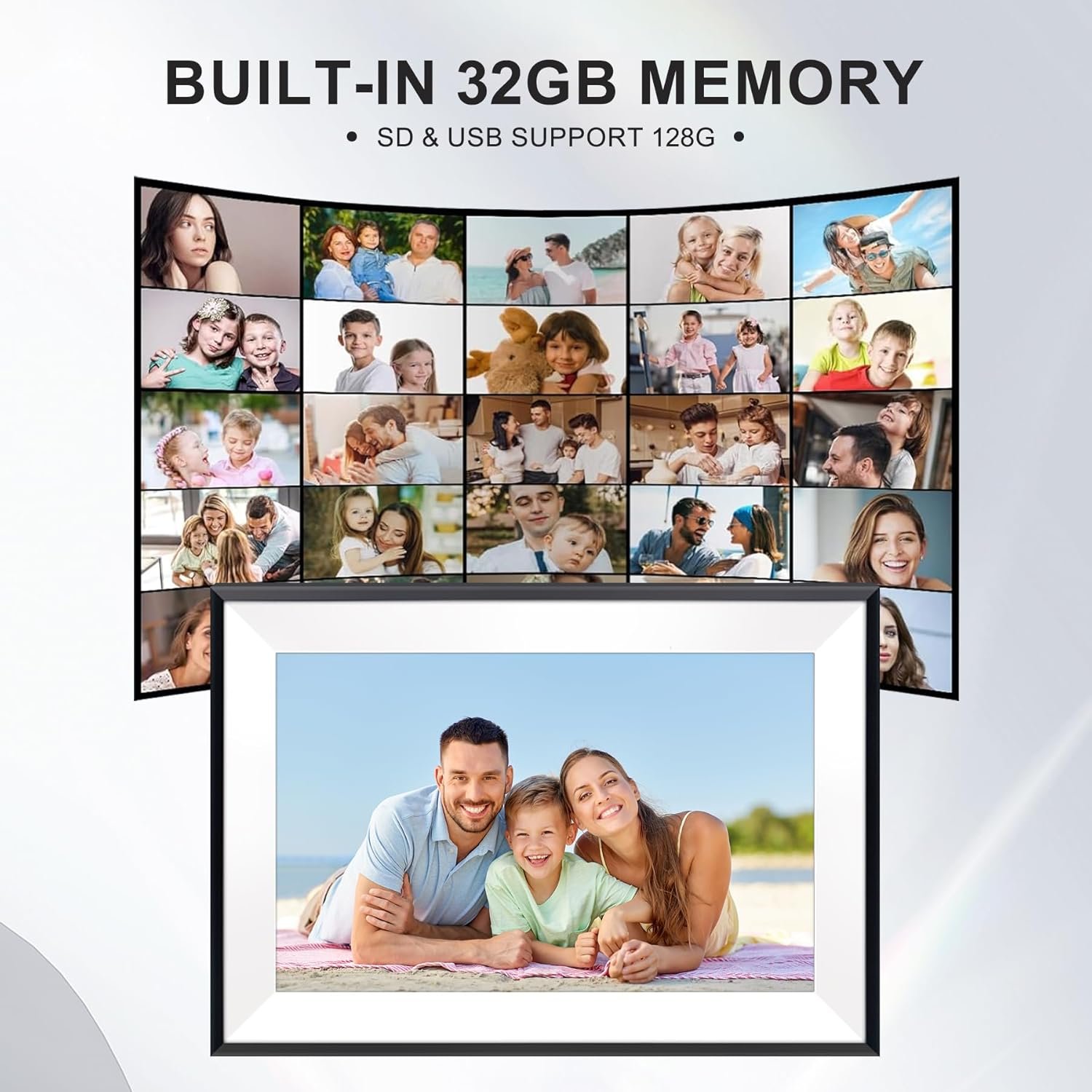 10.1" WiFi Digital Picture Frame, Digital Photo Frame with 1280x800 HD IPS Touch Screen, 32GB Memory,Auto-Rotate, Wall Mounted, Easy Setup,Send Photos/Videos from Phone via Uhale App, White - Image 9