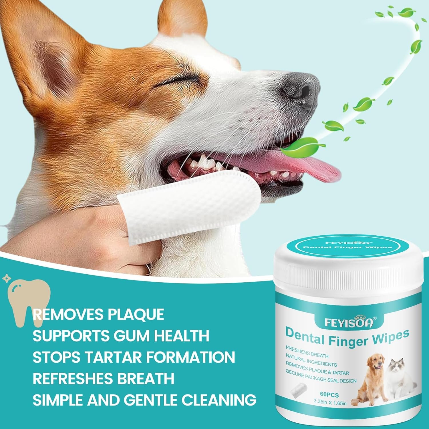 pet Dental Wipes, Dog Teeth Cleaning Wipes, cat Dental Finger Wipes, Green Tea Extract Wipes, pet Oral Health Wipes, Vet-Approved pet Wipes, Double-Sided pet Wipes. - Image 3