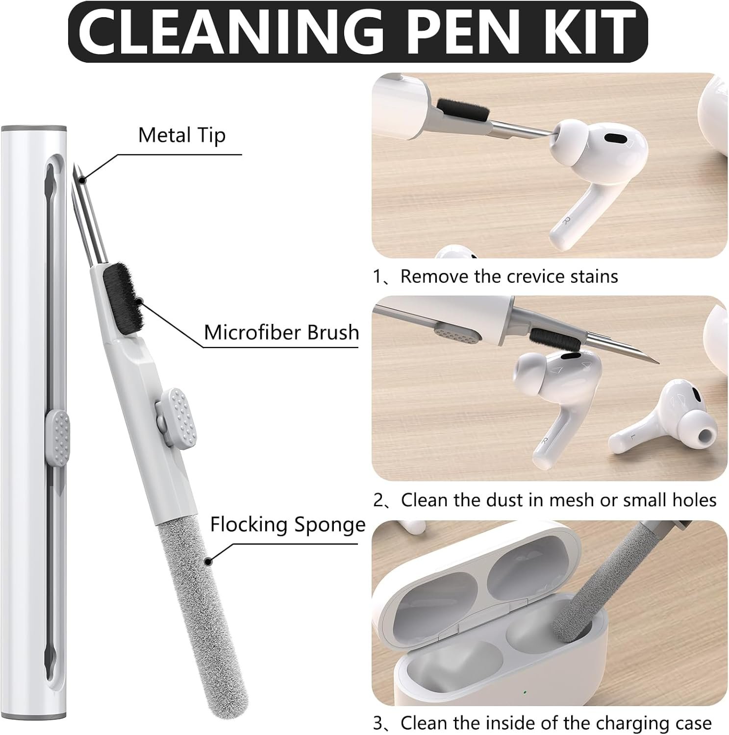 2 Pack AirPod Pro Case Cover with Cleaner Kit,Soft Silicone Protective Case for Apple AirPod Pro 2nd/1st Generation Case for Women Men,AirPods Pro Case Accessories with Keychain (Black+Lake Blue) - Image 4