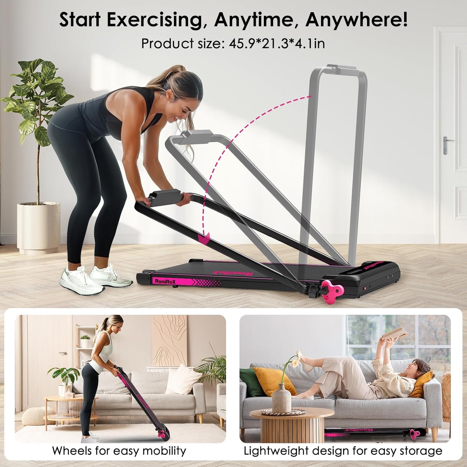 Walking Pad Treadmill with Incline and Lights, Under Desk Treadmill with Incline for Home Office, 3 in 1 Portable Treadmill with LED Display and APP - Image 8