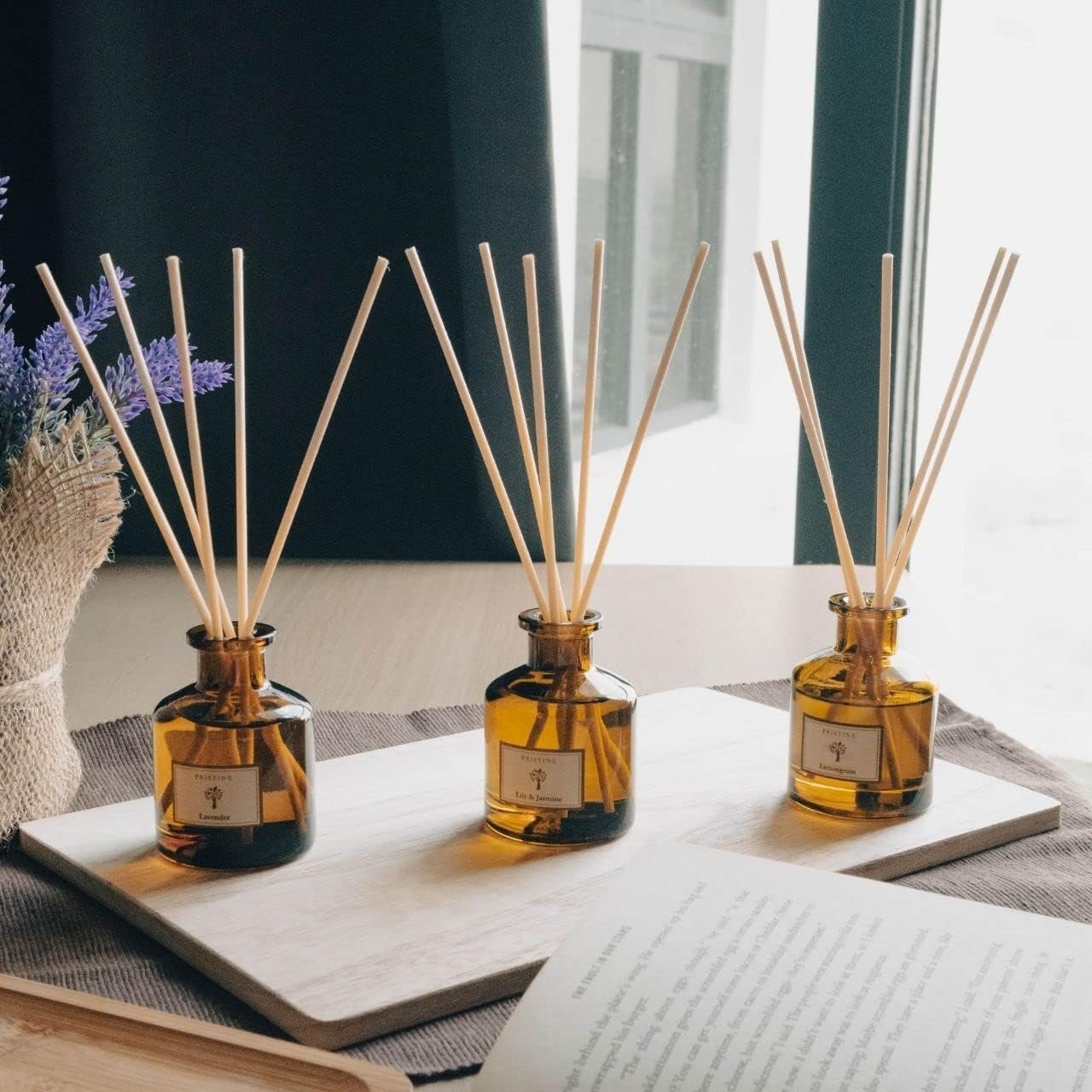 PRISTINE Garden Reed Diffuser Set, Lavender/Lemongrass/Lily & Jasmine, 1.69Oz x 3 Packs Reed Diffuser, Oil Diffuser Sticks, Home Fragrance, Fragrance Diffuser for Home & Office Decor | Fragrance Gift - Image 3