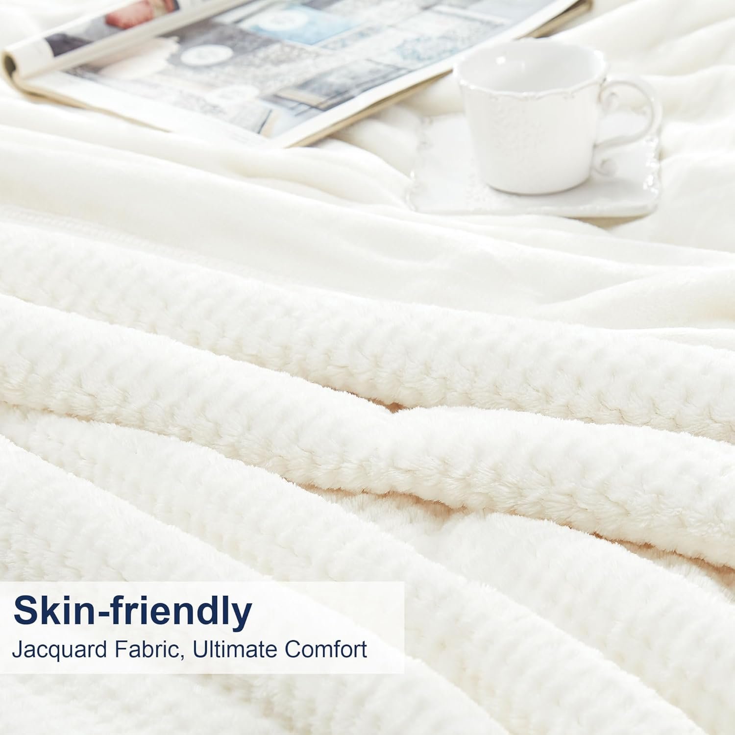 DREAMNINE Extra Thick 3 Layers Soft Flannel Fleece Blanket for Couch Sofa 50" x 60", Luxury Warm Fuzzy Velvet Blanket for Winter, Solid Cozy Plush Microfiber Blanket for Bedroom, Washable, Cream White - Image 6