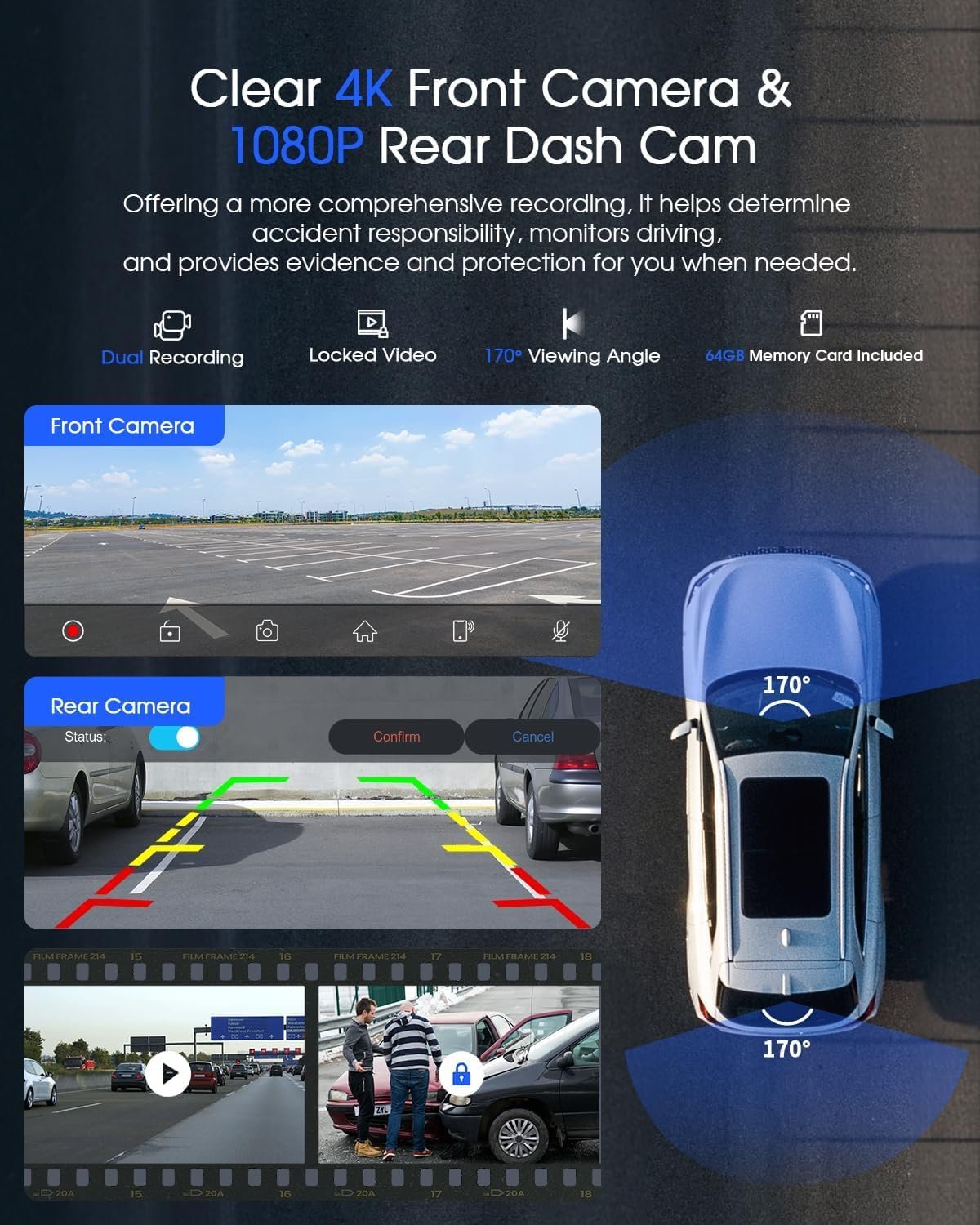 9'' Wireless Apple Carplay Screen for Car & Android Auto with 4K Dash Cam, Portable Car Stereo, 1080P Backup Camera, GPS Navigation, Car Audio Receivers Bluetooth, Mirror Link, Voice Control - Image 6