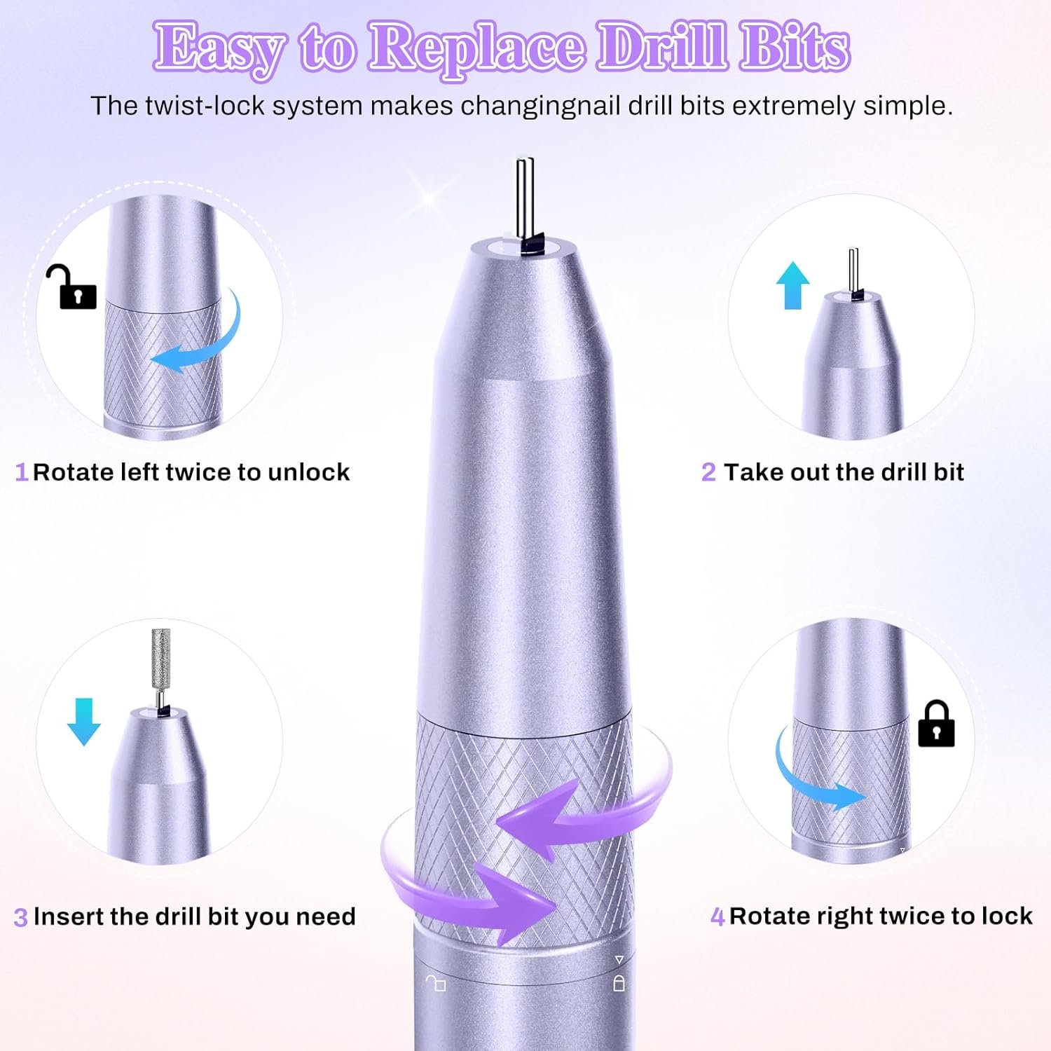 Electric Nail Drill Professional 50000RPM, Electric Nail File Portable Nail Drill Kit, 6000mAh Rechargeable Nail Drill Machine for Acrylic Gel Nails, Manicure Polishing Nail for Salon Home - Image 6