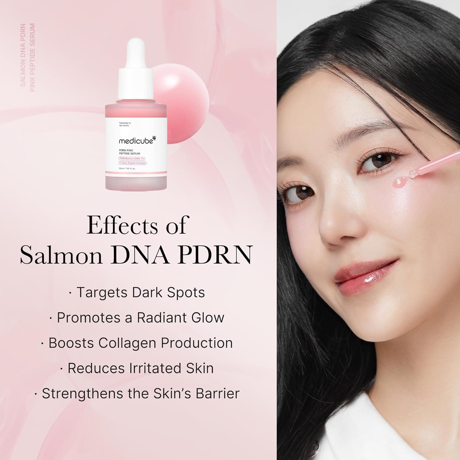 medicube Salmon DNA PDRN Pink Peptide Serum, Pink glow serum, Peptide, Niacinamide, Hydrating & Moisturizing & Firming, Uneven Skin Tone, Korean Skincare | 1.01 fl.oz. (1.01 fl.oz., Salmon DNA PDRN) - Image 5