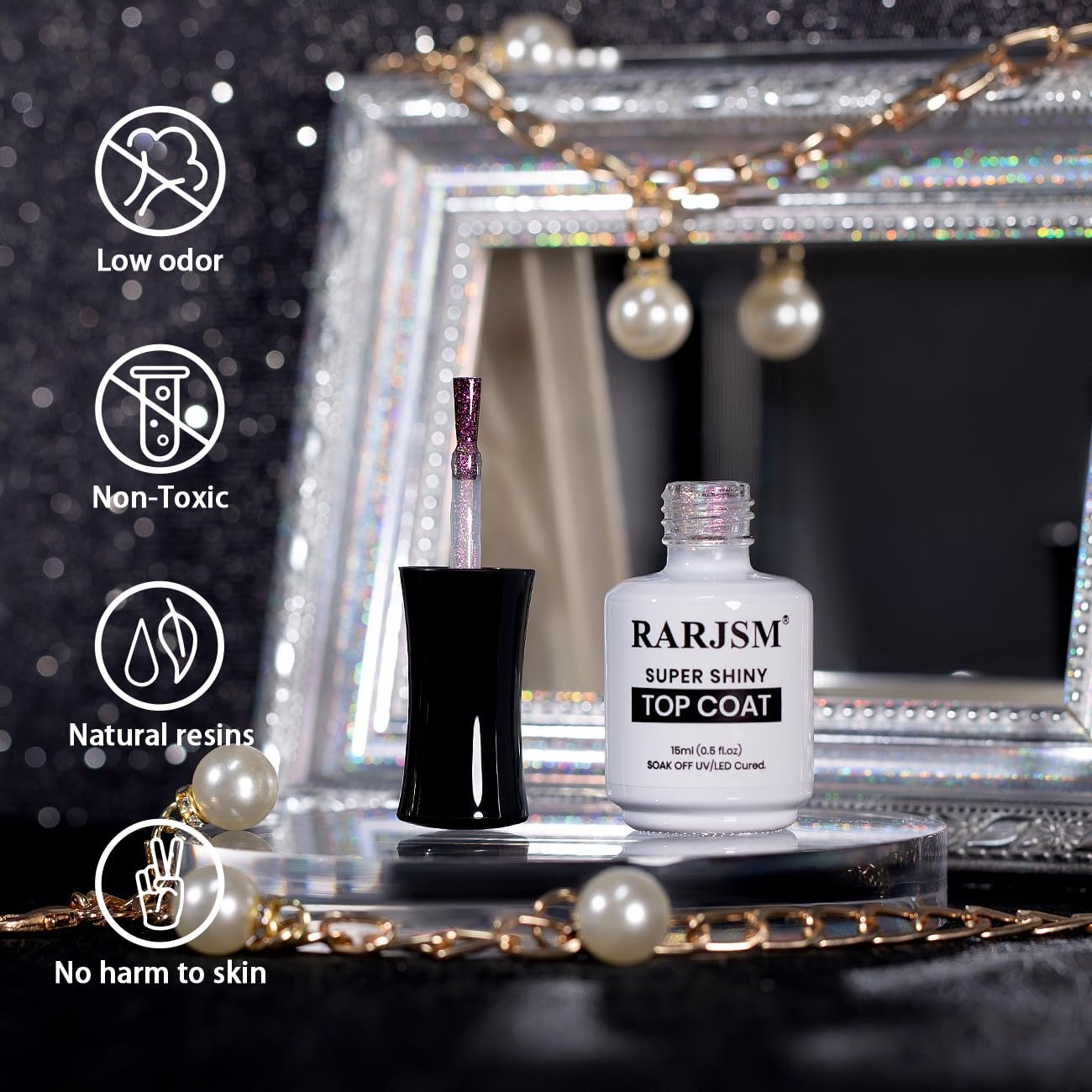 RARJSM Clear Glitter Top Coat Gel Nail Polish Red Purple Shell Iridescent Rainbow Shimmer Multichrome Colors Glossy No Wipe Mirror Shine Gel Polish Soak Off LED UV Curing Requires for Home Salon 15ml - Image 3