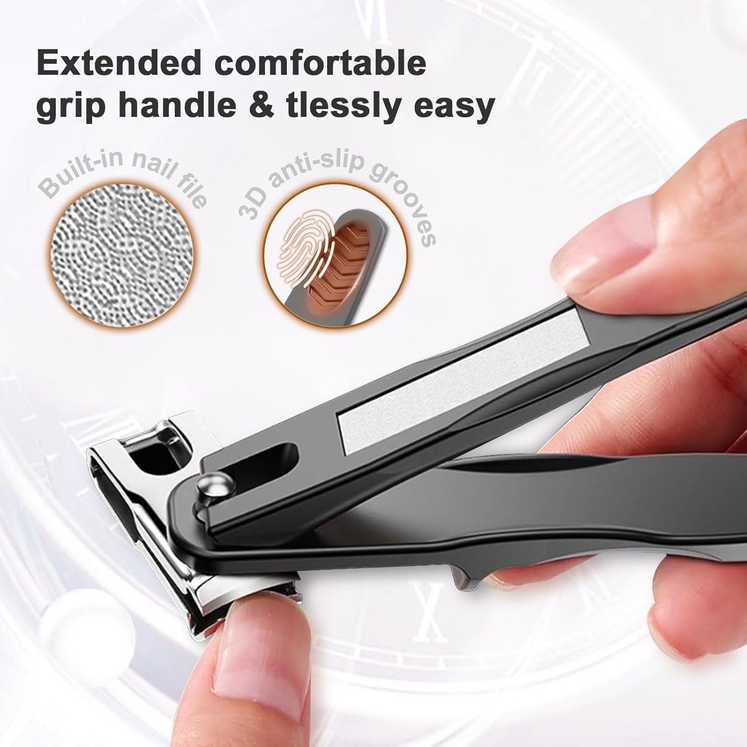 Toe Nail Clippers for Seniors, 360° Rotating Long Handle Fingernail Clipper Ergonomic Nail Cutter for Men Women Premium Steel Nail Trimmer with Glass Nail File for Thick Toenails (Black) - Image 6