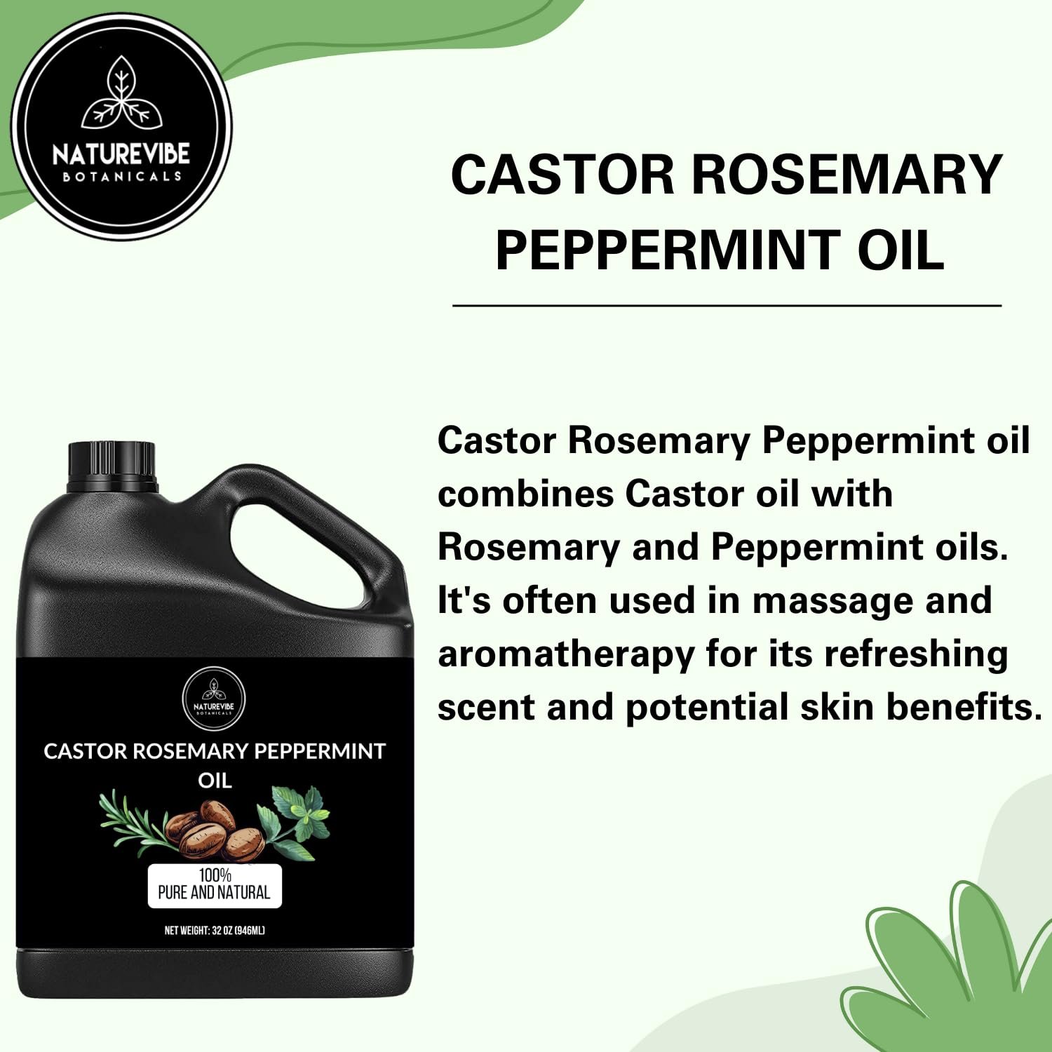Naturevibe Botanicals Castor with Rosemary and Peppermint Oil 32 Ounces | 100% Pure and Natural | Great for Skin Care and Hair Care - Image 4