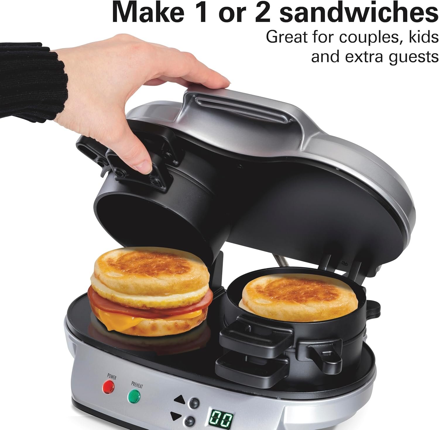 Hamilton Beach Dual Breakfast Sandwich Maker with Timer, Silver (25490A) - Image 3