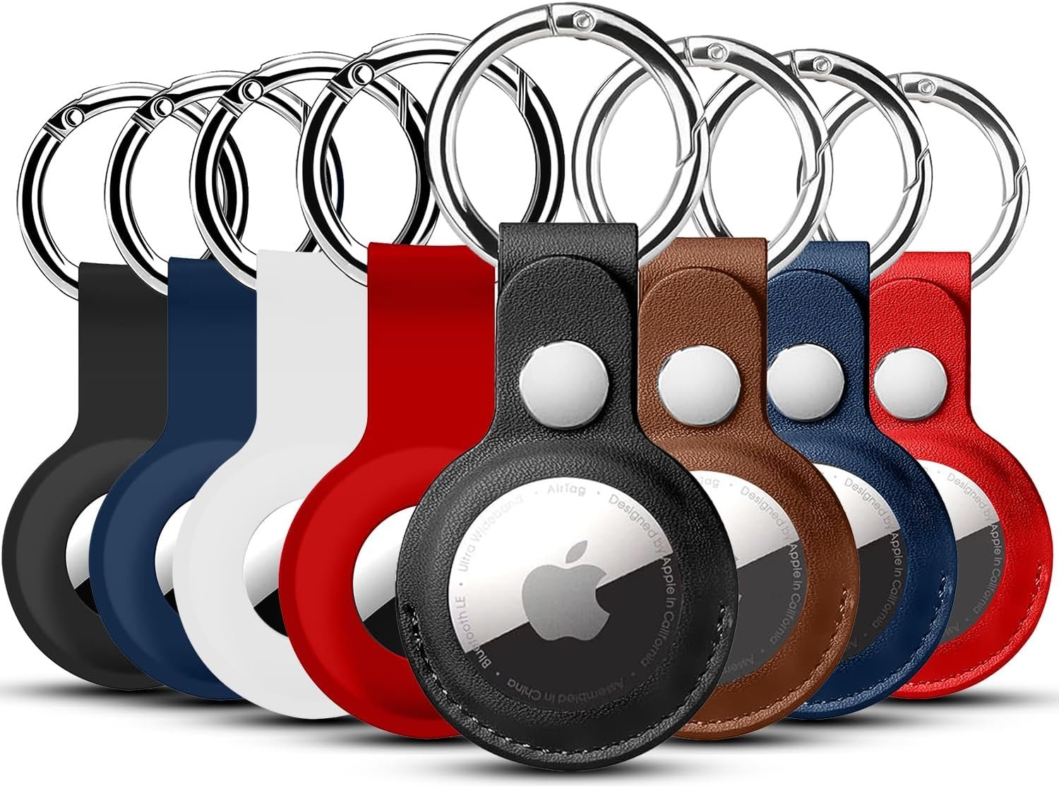 Apple Airtag 8 Pack - Washable, Stylish 4 Leather & 4 Silicone Premium Holders with Protective Films | AirTag Holder Keychain for Easy Attachment | Airtag Cases for Ultimate Style and Protection - Image 6
