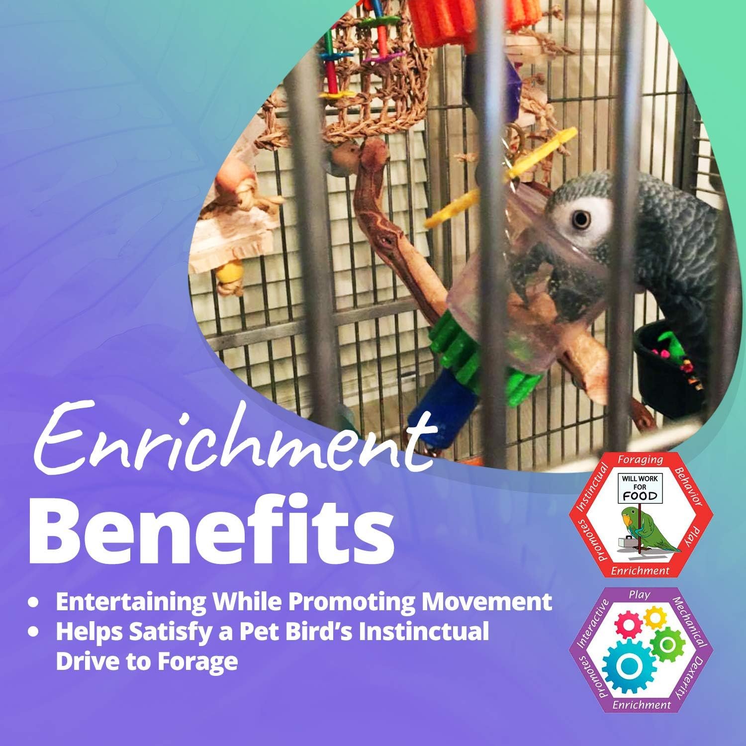 Super Bird Creations SB632 Foraging Bottom’s Up Bird Toy with Clear Acrylic Cups, Medium/Large Bird Size, 18” x 2.5” - Image 6