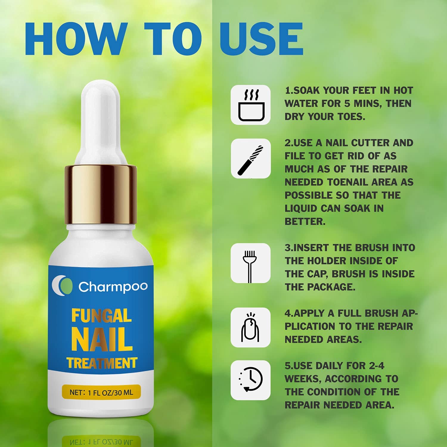 Charmpoo Fungus Nail Treatment for Toenail: Toenail Fungus Treatment Extra Strength - Toe Nail Antifungal Treatment Maximum Strength - Effective Fungal Nail Treatment for Fingernail&Toenail - Image 4