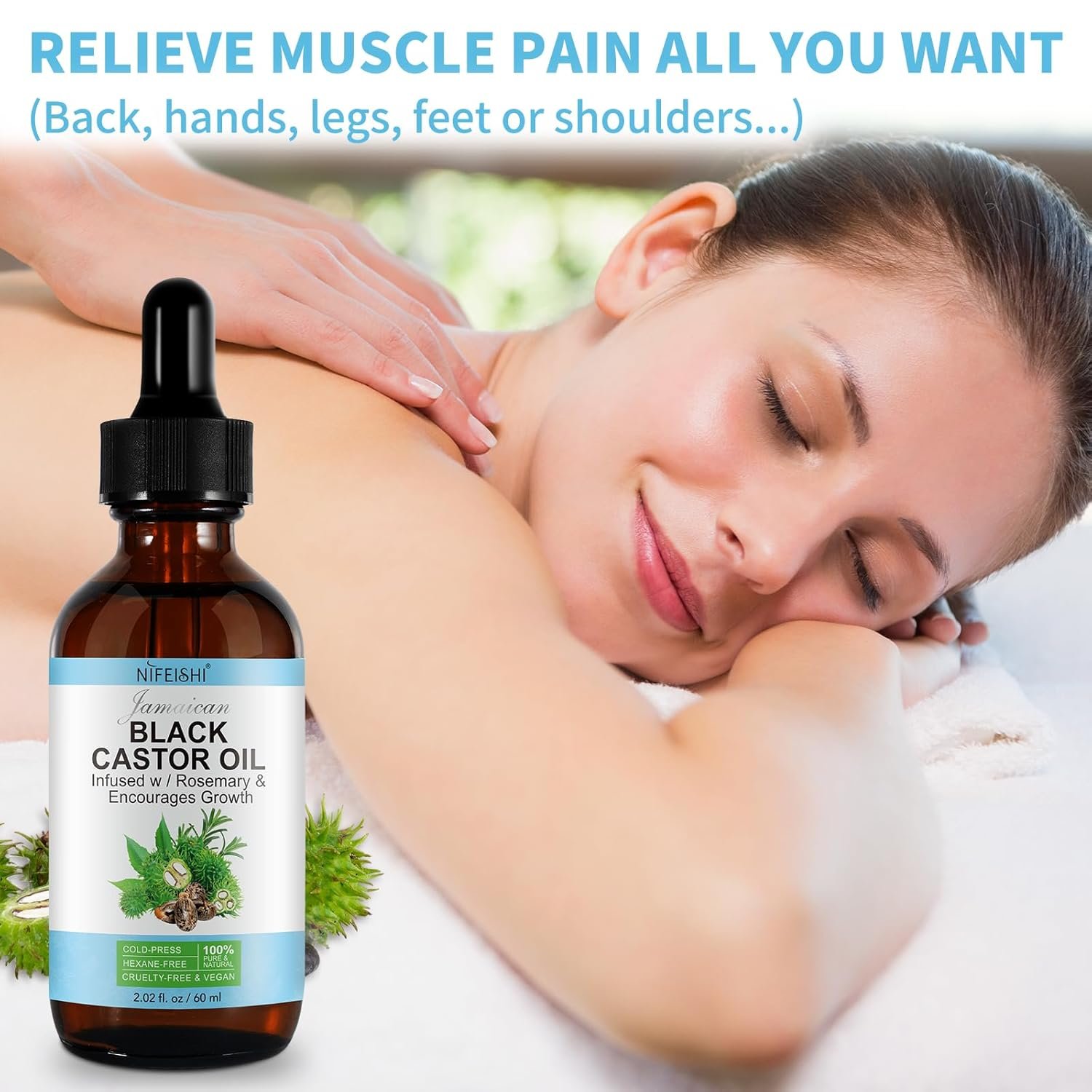 NIFEISHI Organic Castor Oil, 2pcs Pure Natural Jamaican Black Castor Oil Infused with Rosemary, Cold Pressed Glass Bottles, Boost Hair Growth for Thicker, Fuller Hair, Eyelashes & Eyebrows 2.02 fl oz - Image 9