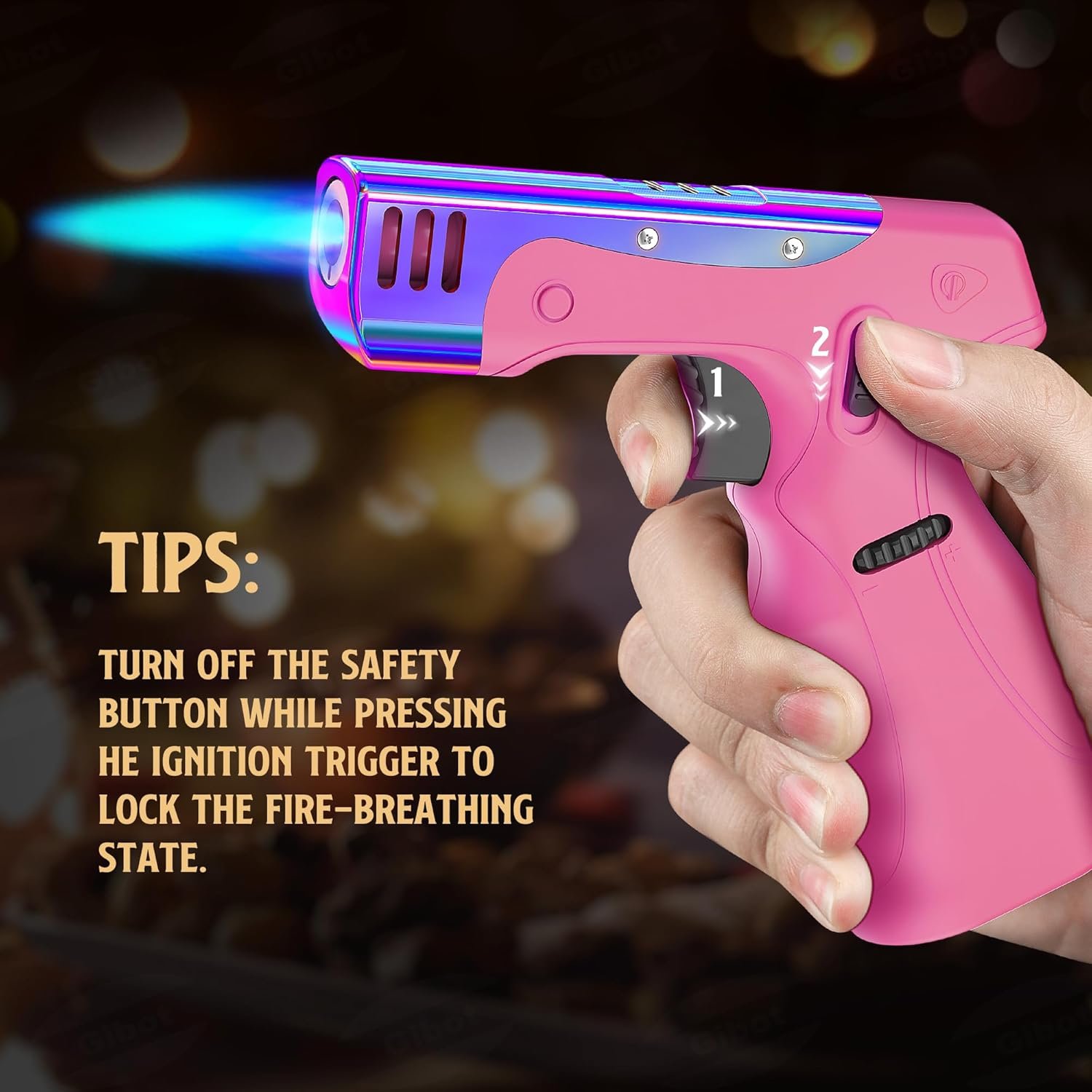 GIBOT Butane Torch Lighter Gun, Refillable Cooking Torch with Adjustable Flame & Safety Lock, Ergonomically Designed Gun lighter for Cooking Welding Grill Industrial Butane Gas Not Included (Pink) - Image 6