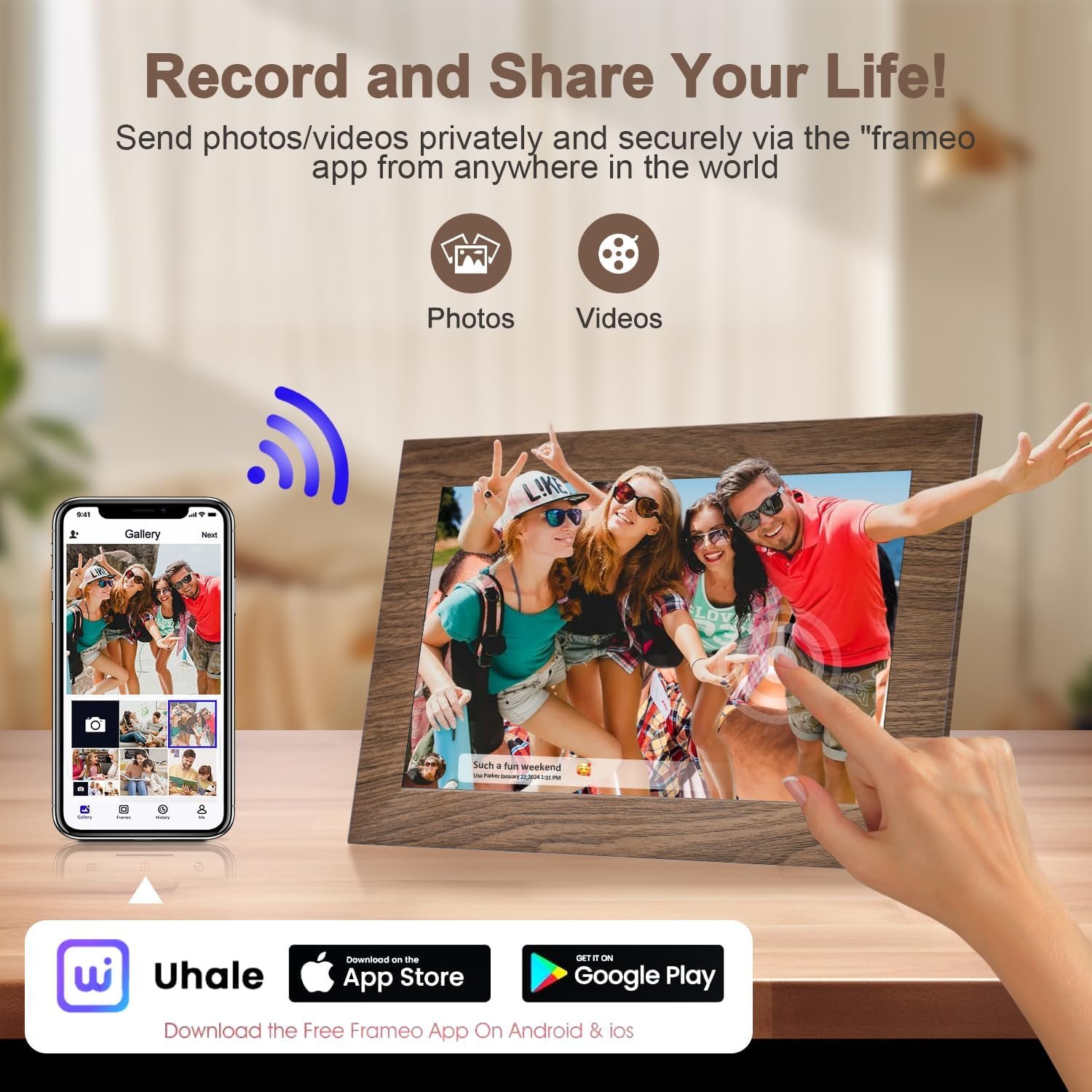 10.1 Inch Smart WiFi Digital Photo Frame 1280x800 IPS LCD Touch Screen, Auto-Rotate Portrait and Landscape, Built in 32GB Memory, Share Moments Instantly via Free App from Anywhere - Image 3