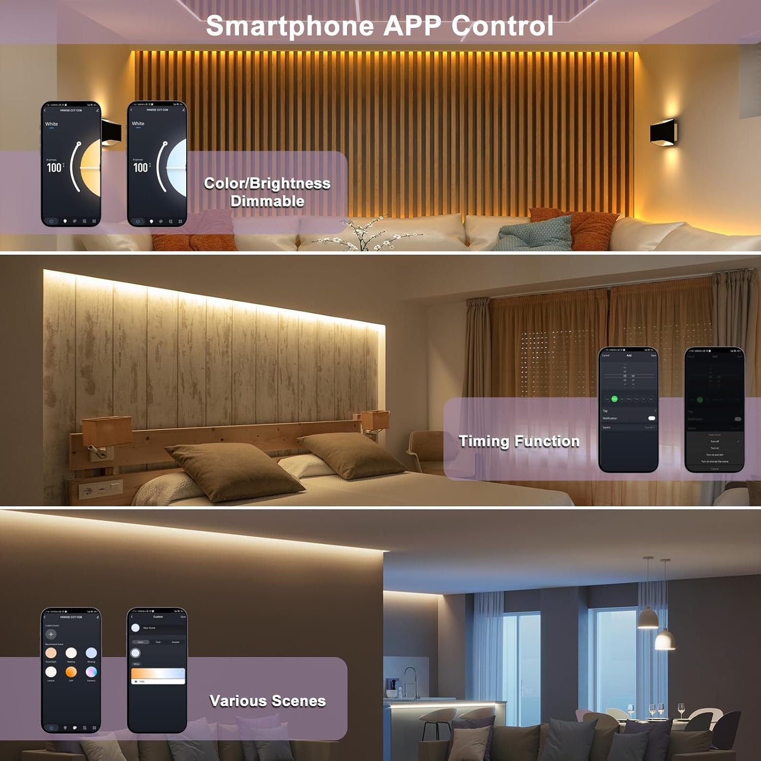 MIWISE CCT COB LED Strip Light Tunable White,32.8ft/10m Dimmable 2700K-6500K CRI90+ 24V LED Tape Light Kit,Work with Alexa/Google Assistant/Tuya,for Under Cabinet Bedroom Kitchen DIY Lighting - Image 6