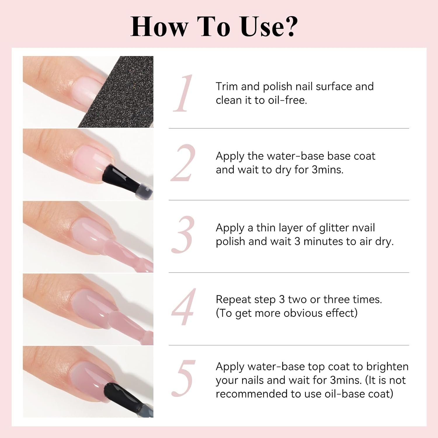 Quick Dry Nail Polish Air Fast Drying, Sheer Nude Regular Color Nail Polish Holographic High Coverage Nail Lacquer Water Based Natural Nail Art No Required UV LED, 12ML - Image 9