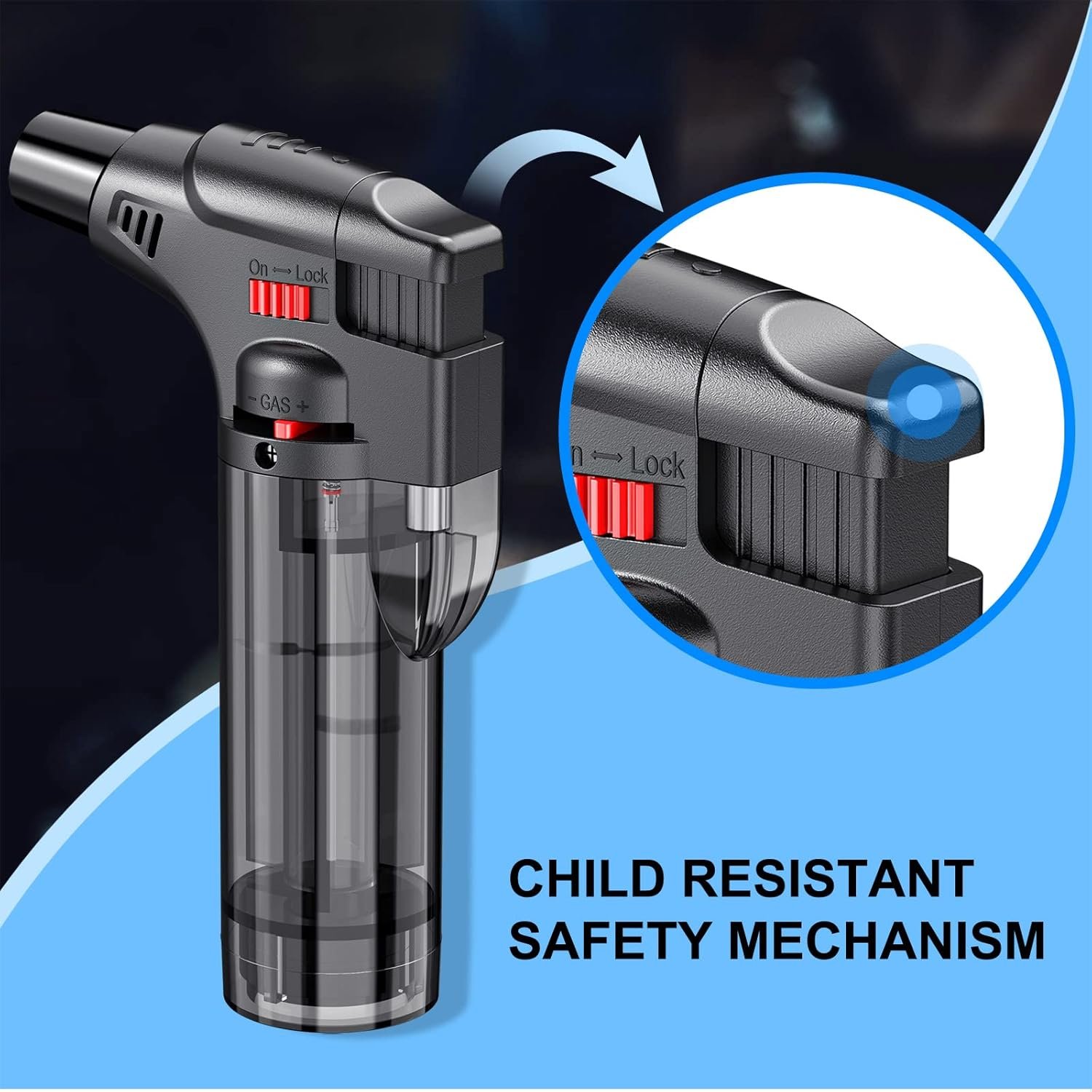 Torch Lighters, 4 Pack, Butane Refillable Jet Flame Torch Lighter, Windproof, Safe, Multi Utility Lighter for Candles, Fireplaces, Campfires, Grill (Without Butane) - Image 3